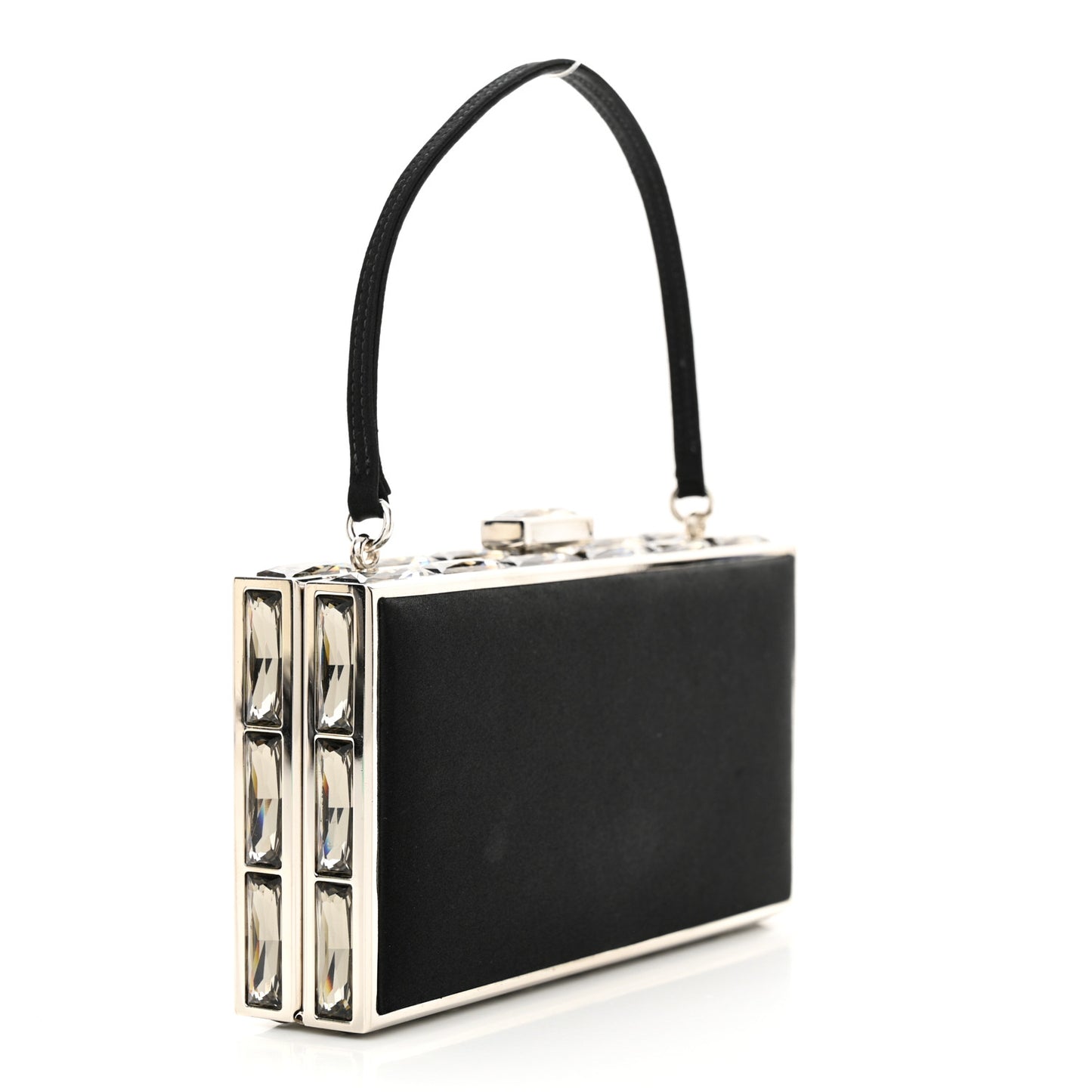 Satin Crystal Box Clutch Black Silver