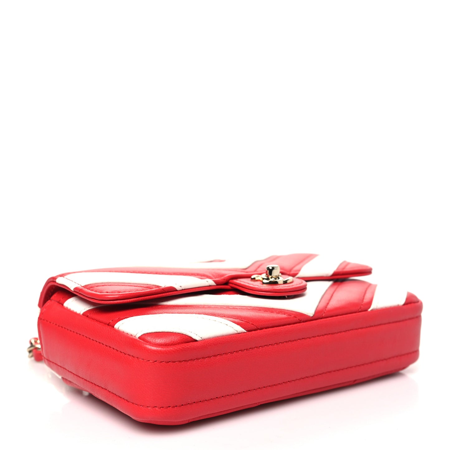 Lambskin Chevron Stitched Flap White Red