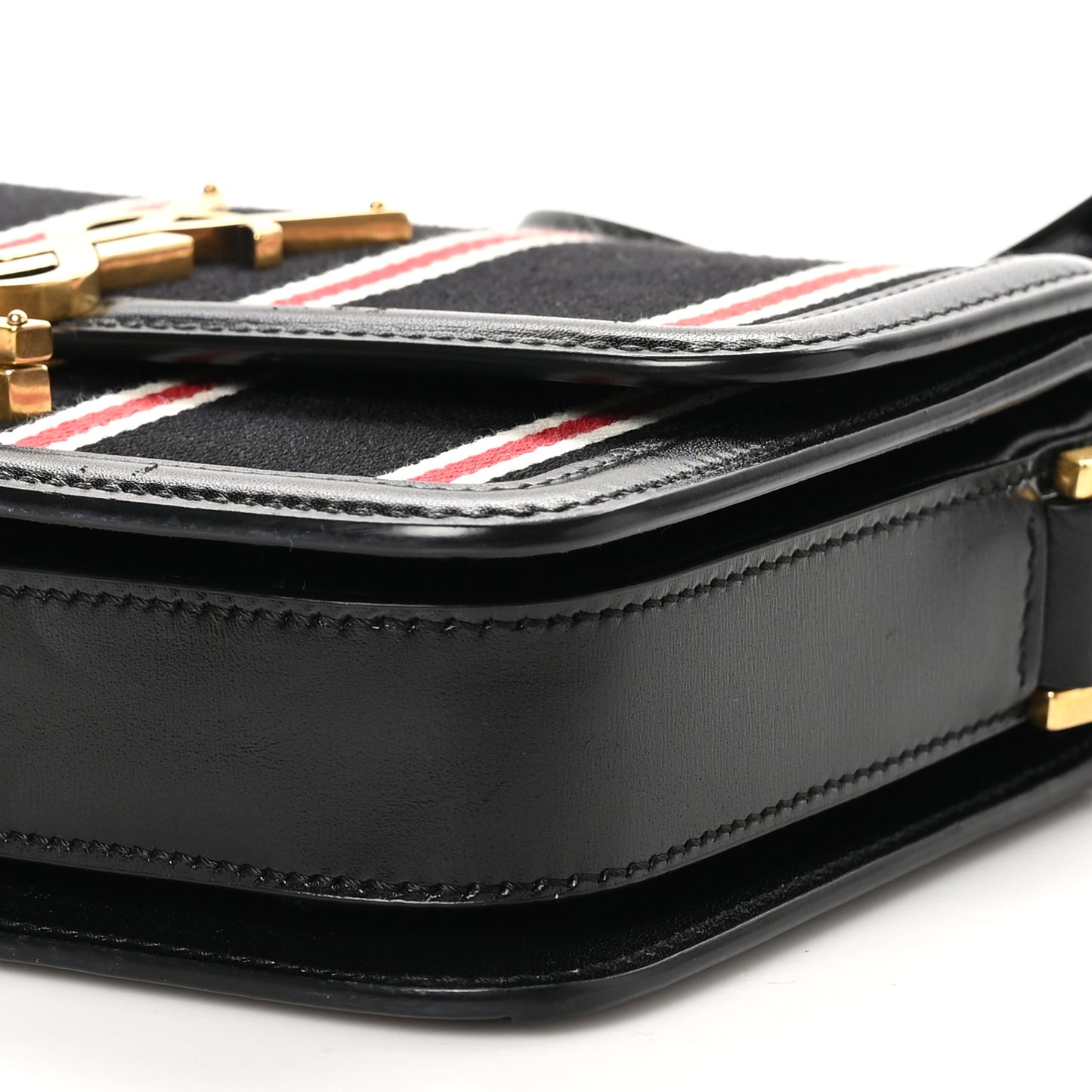 Canvas Striped Calfskin Small Solferino Satchel Black Red