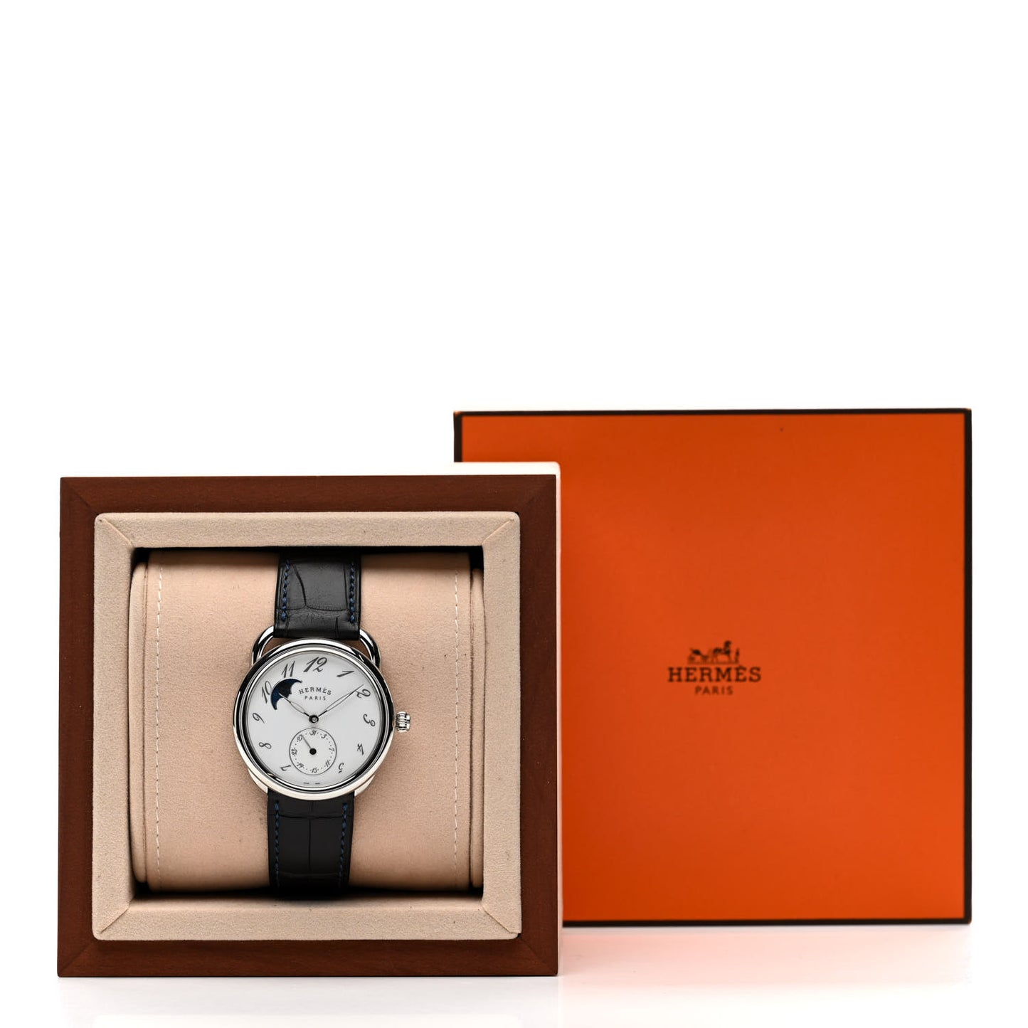 Stainless Steel Alligator Mother of Pearl 38mm Arceau Petite Lune Automatic Watch Bleu Saphir