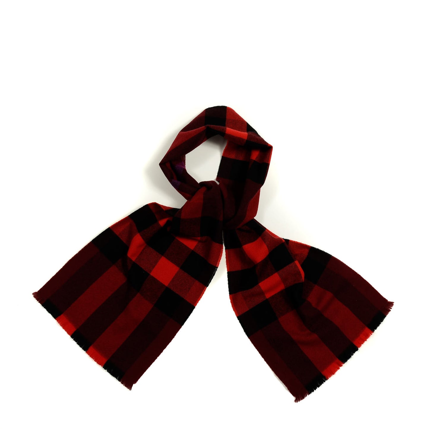Wool Cashmere Giant Exploded Check Fringe Scarf Claret