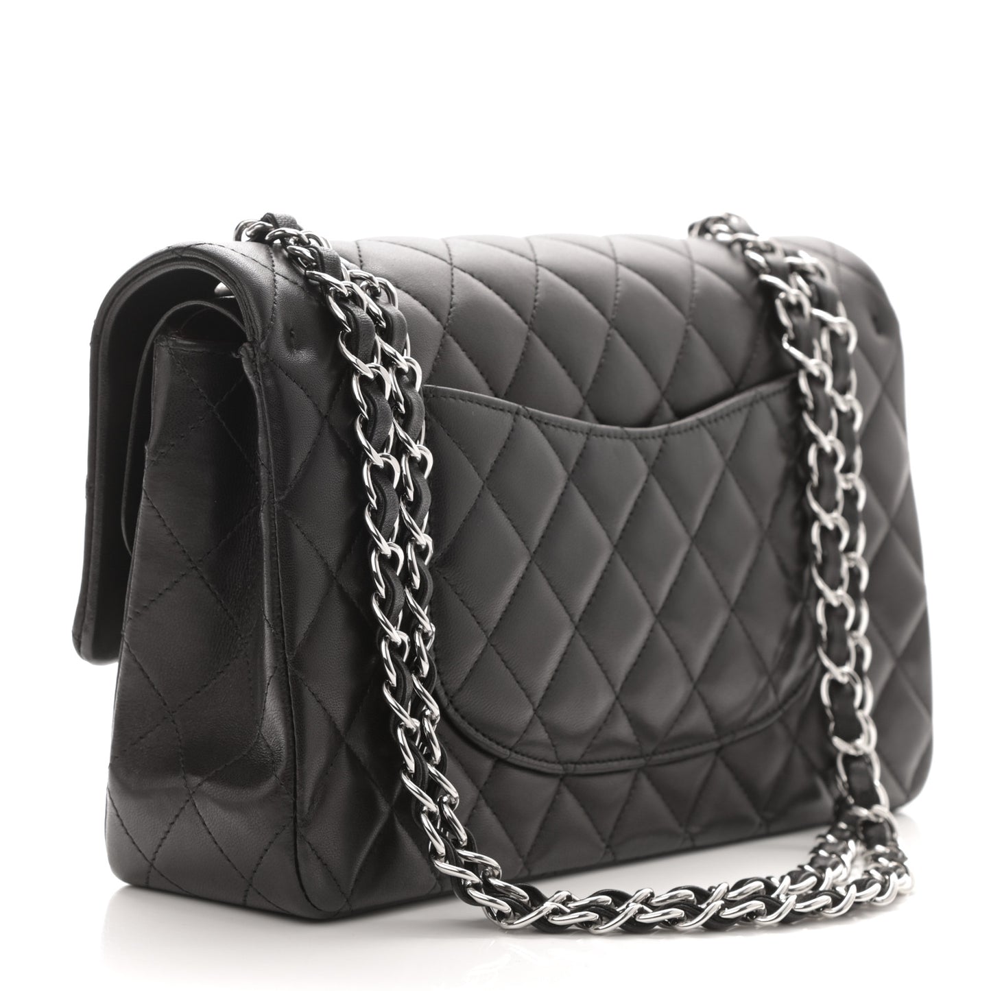 Lambskin Quilted Medium Double Flap Black