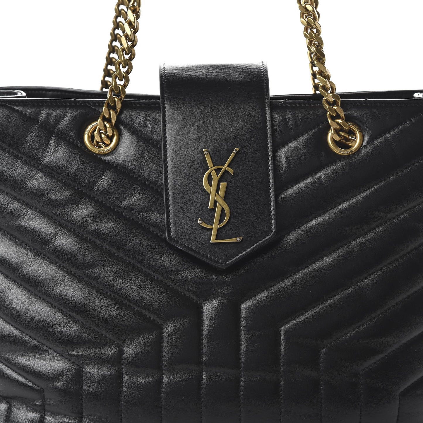 Calfskin Y Quilted Monogram Large Loulou Shopper Black