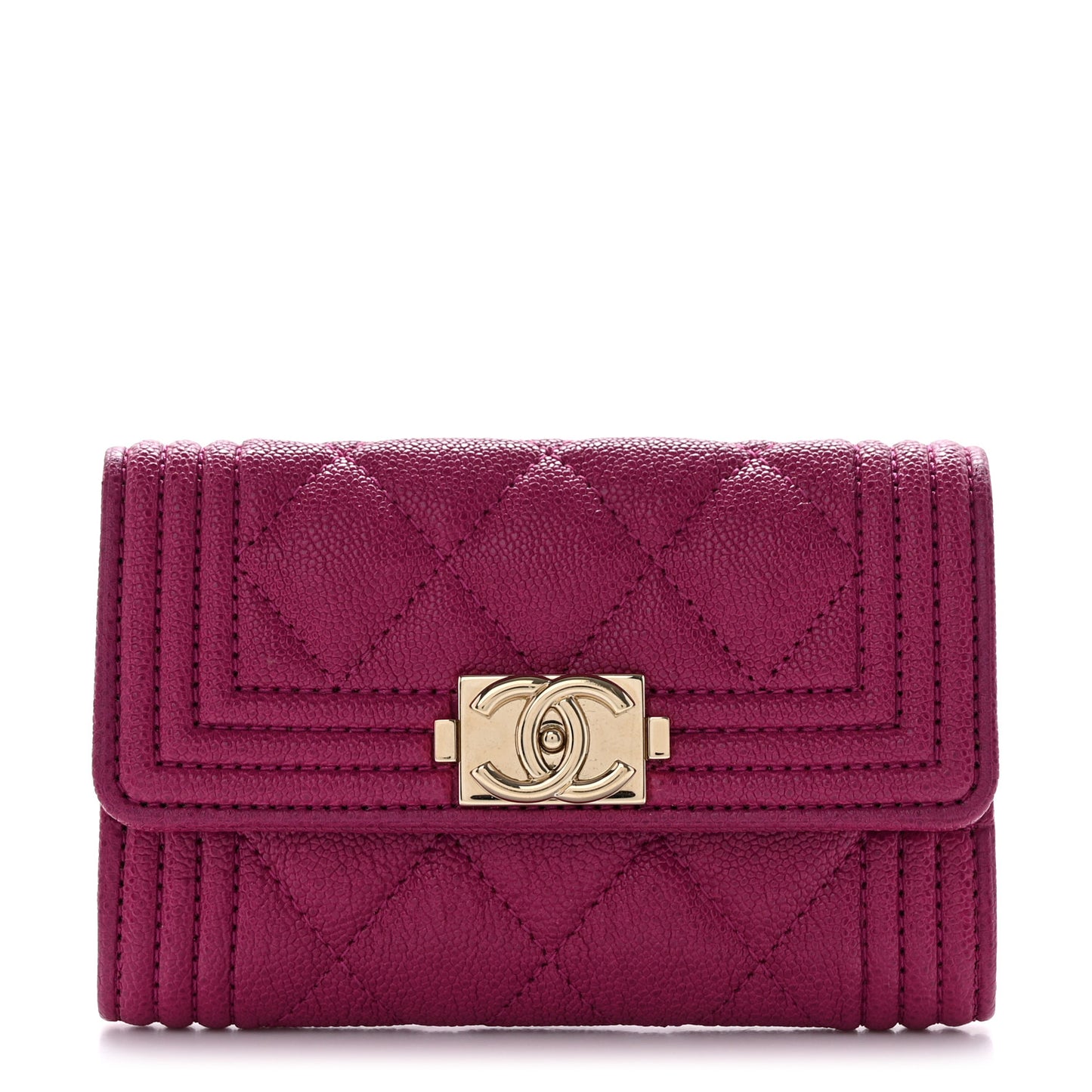 Caviar Quilted Boy Card Holder Wallet Fuchsia