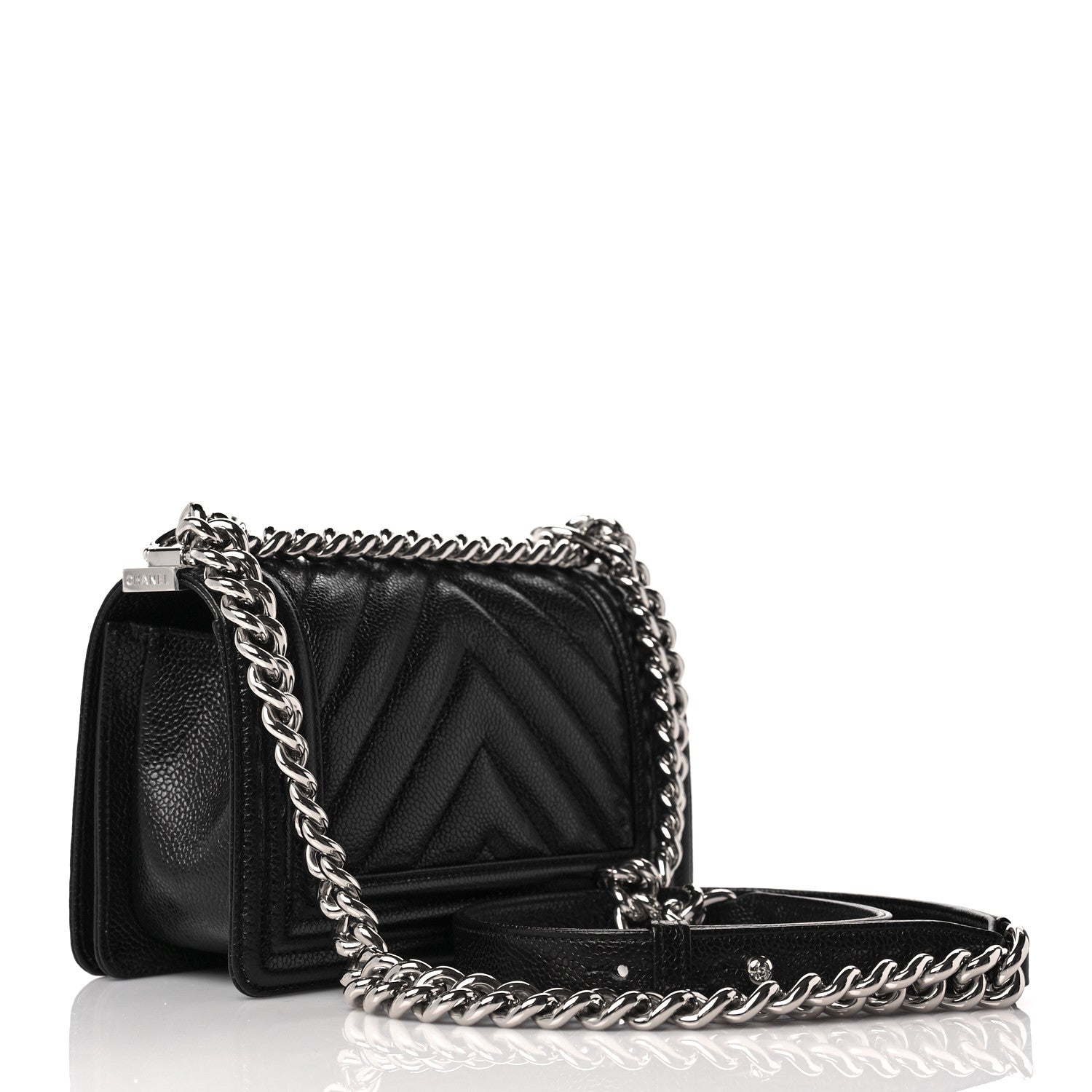 Chanel Caviar Chevron Quilted Small Boy Flap Black 3 of 10