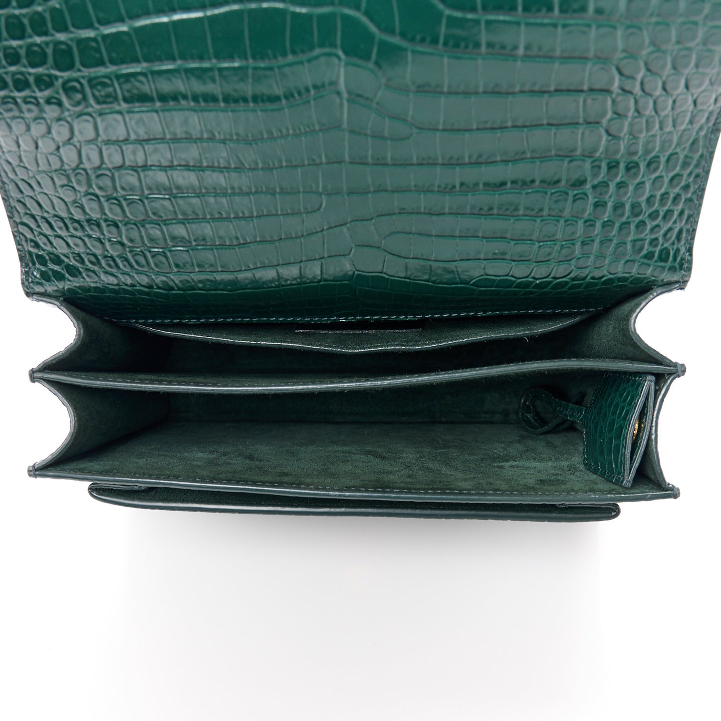 Calfskin Crocodile Embossed Medium Monogram Sunset Dark Mint