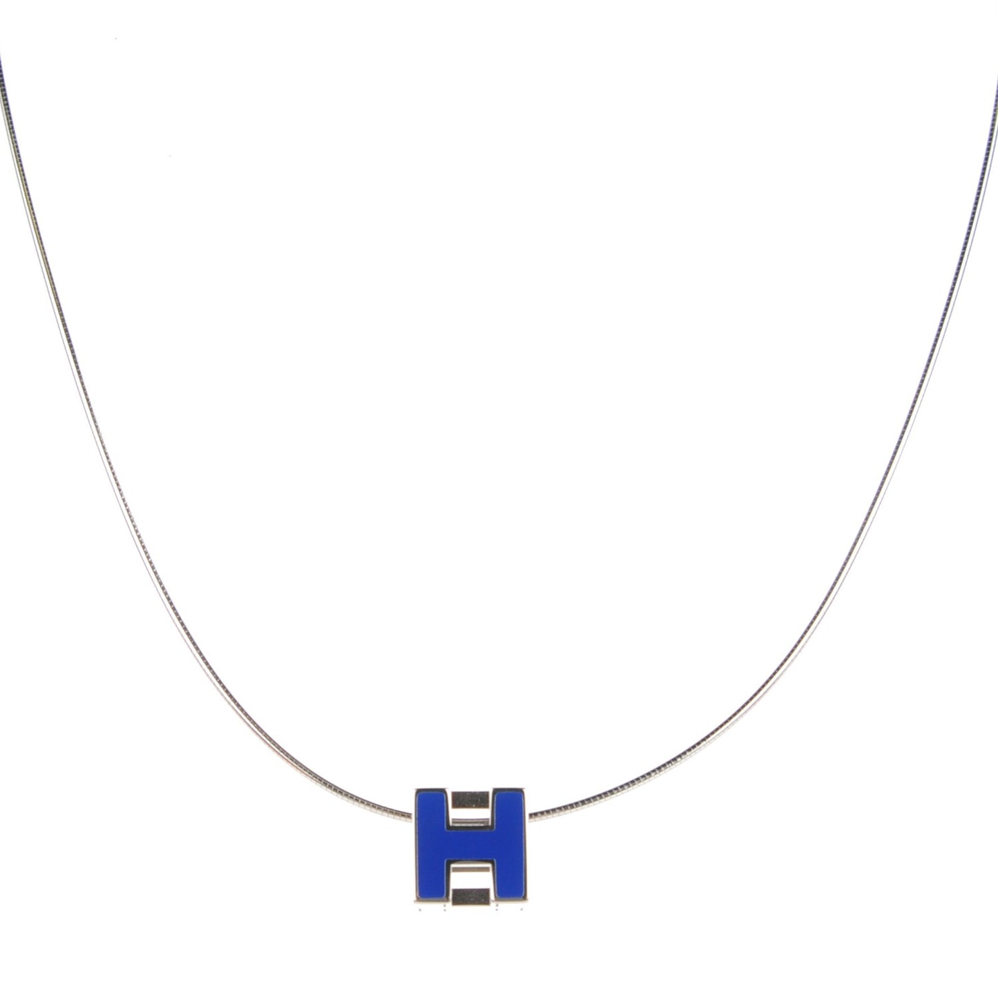 Palladium Laquer Cage d'H Necklace Royal Bleu