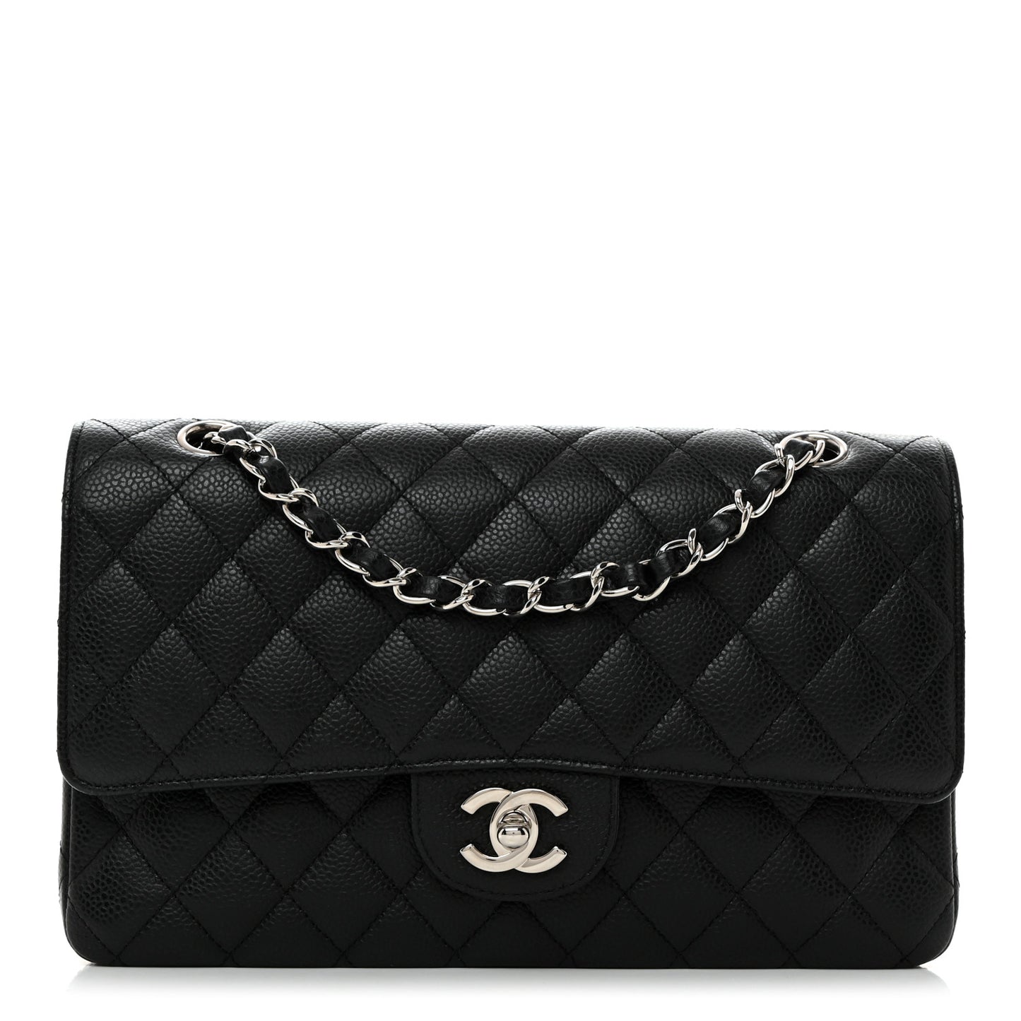 Caviar Quilted Medium Double Flap Black