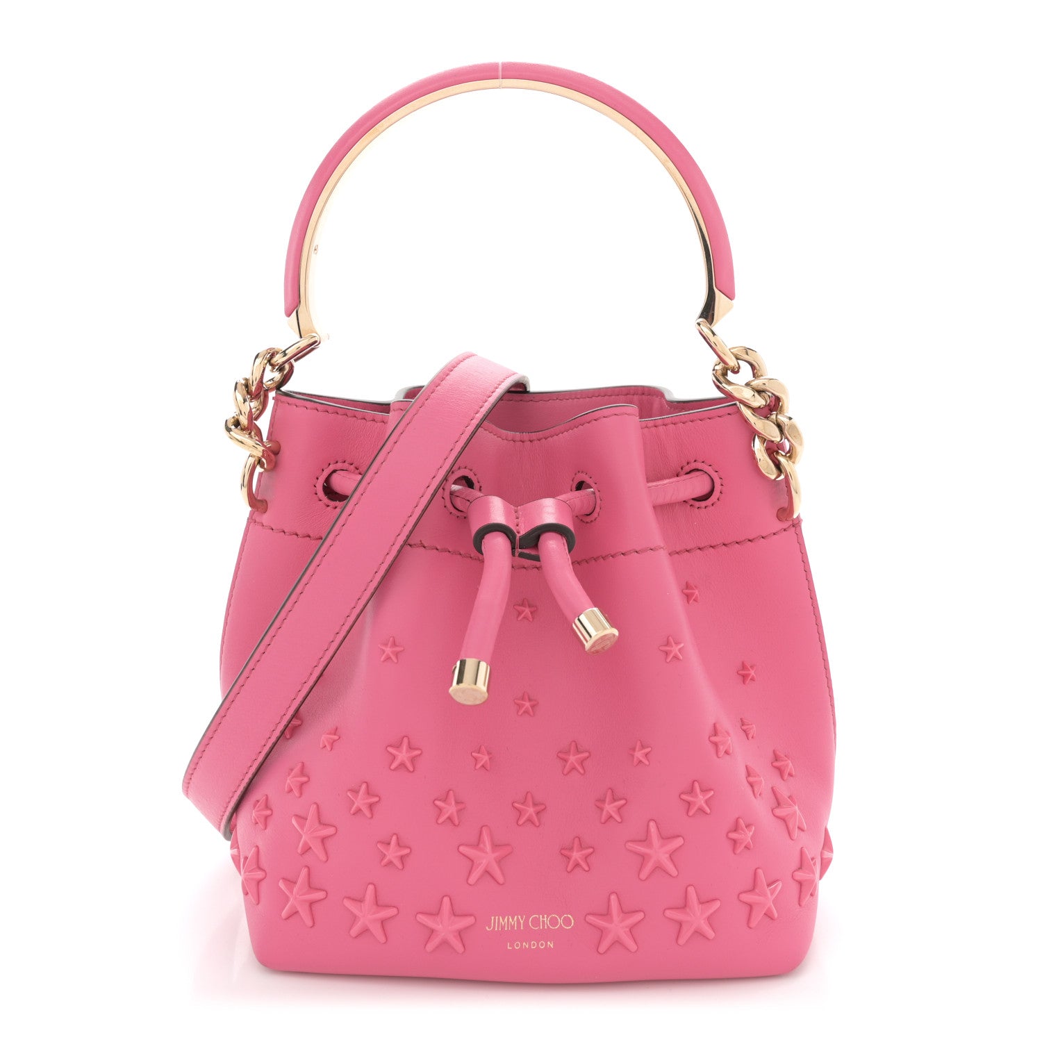 ジミーチュウ Jimmy Choo Calfskin Star Studded Bon Bon Bucket Bag Candy Pink