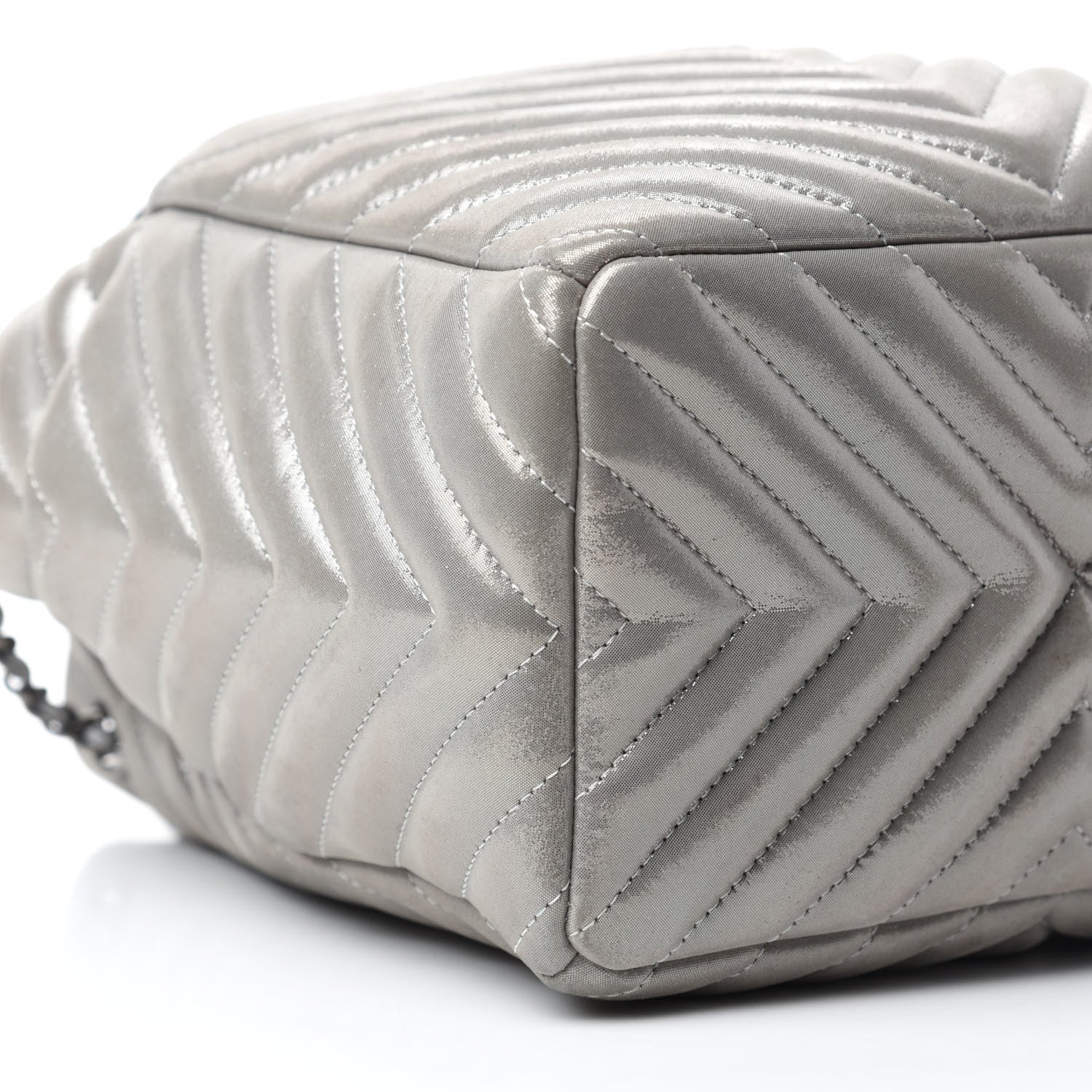 Chanel Iridescent Calfskin Chevron Small Urban Spirit Drawstring Bag Silver 6 of 18