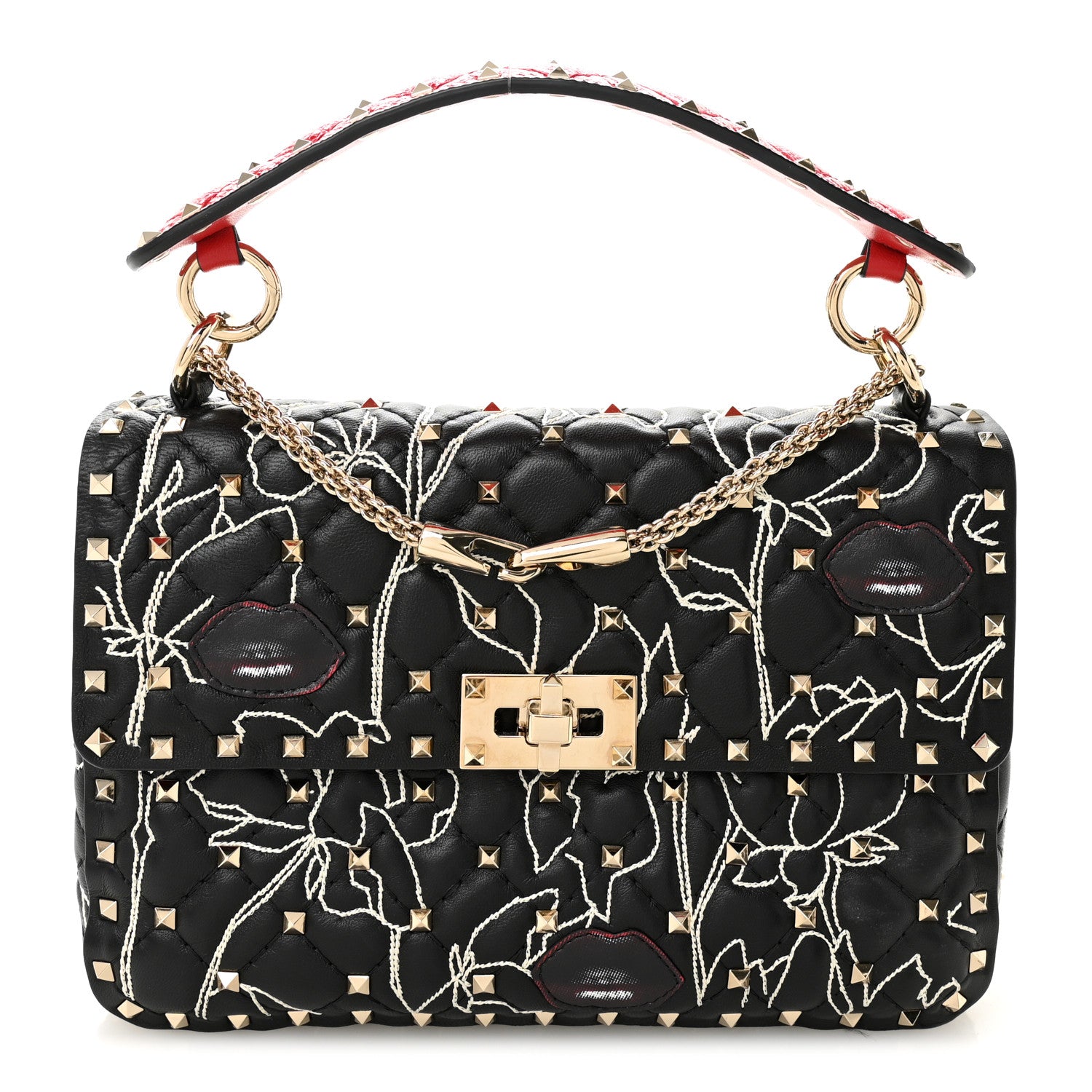 Floral Embroidered Women\'s Bag - Black and Red Vintage Black Satin/Silky Tote with Red Dragon/Floral  main image 2