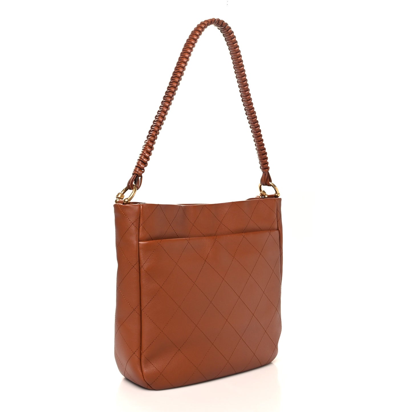 Calfskin Quilted Braided Handle Chain Hobo Brown