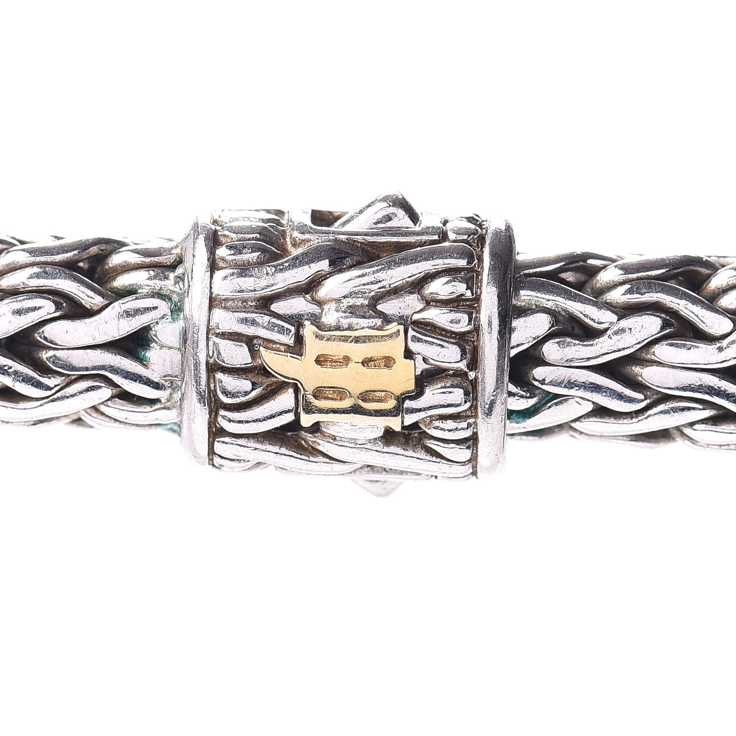 John Hardy Sterling Silver 18K Yellow Gold 7.5mm Diamond Classic Chain Necklace 4 of 4