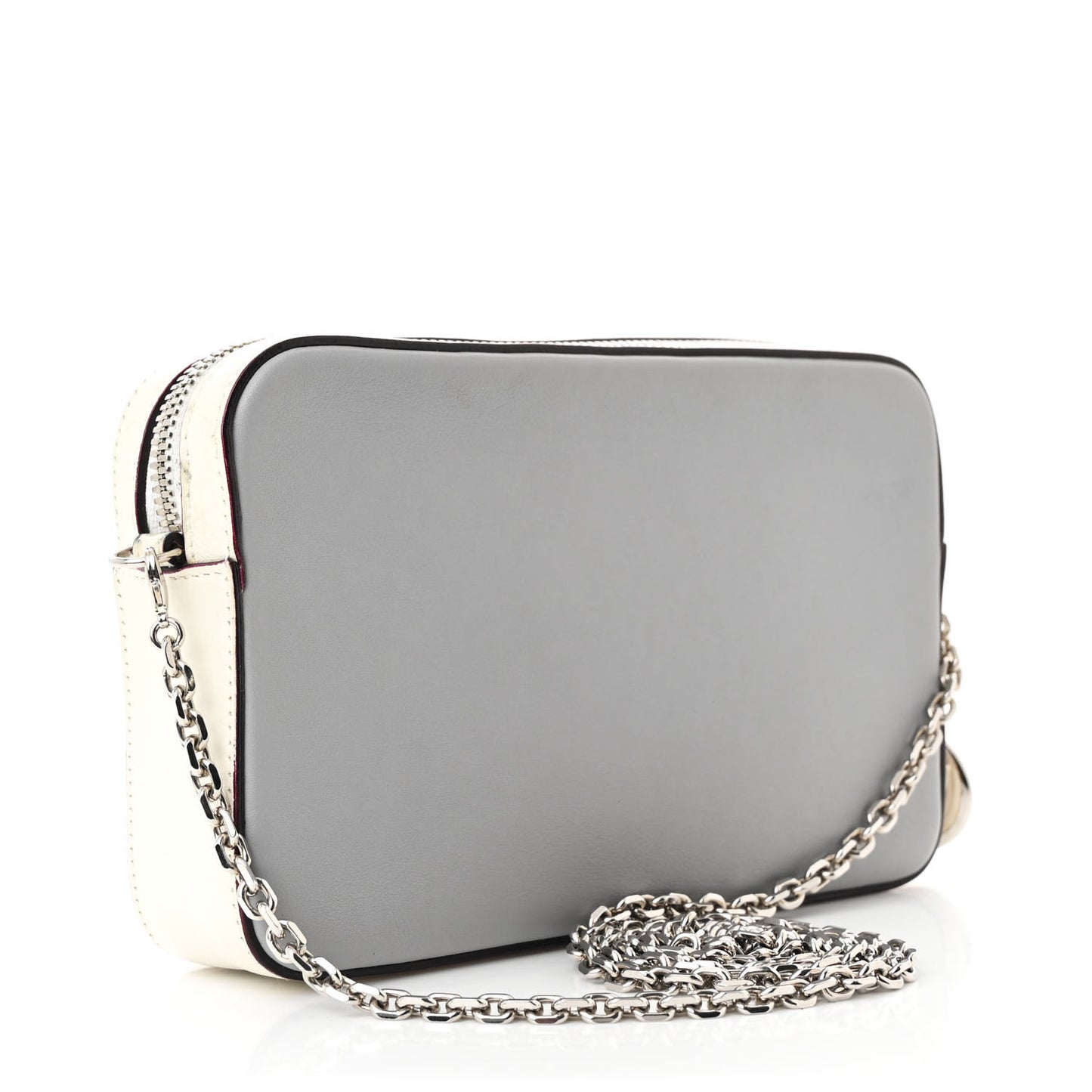 Calfskin Chain Wallet Grey Off White