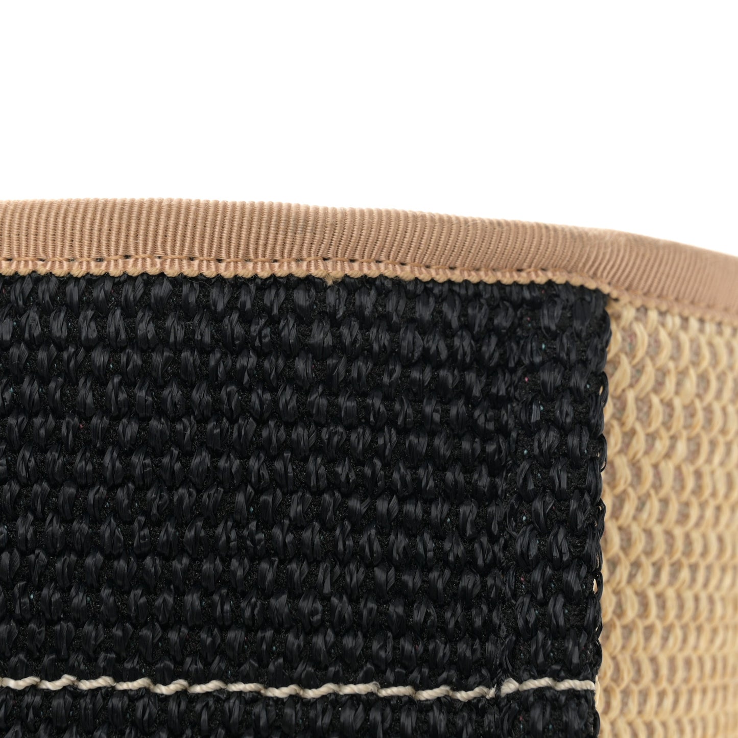Straw Raffia Calfskin Striped Medium Deauville Tote Black Beige Ivory