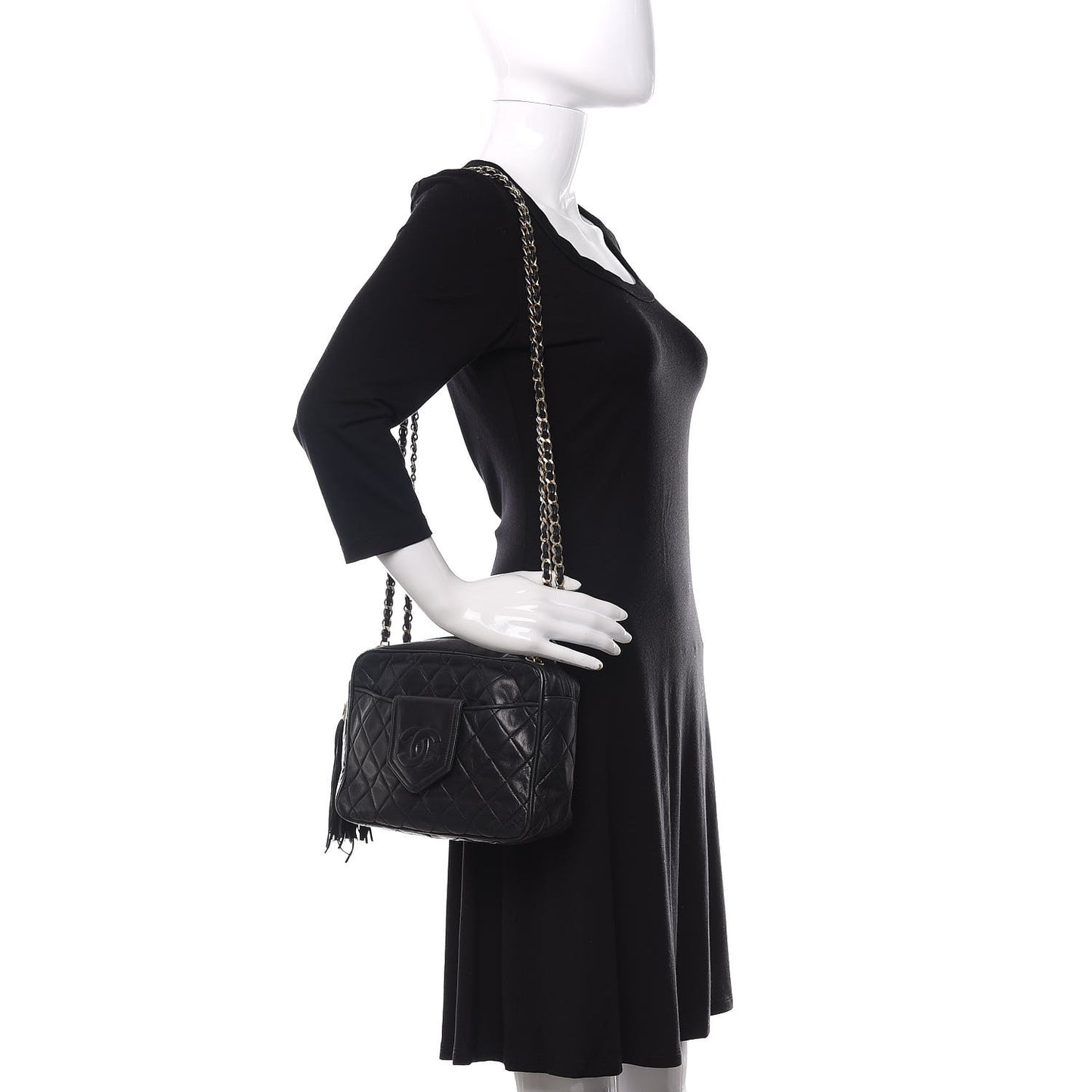 Lambskin Quilted CC Tassel Camera Bag Navy Blue