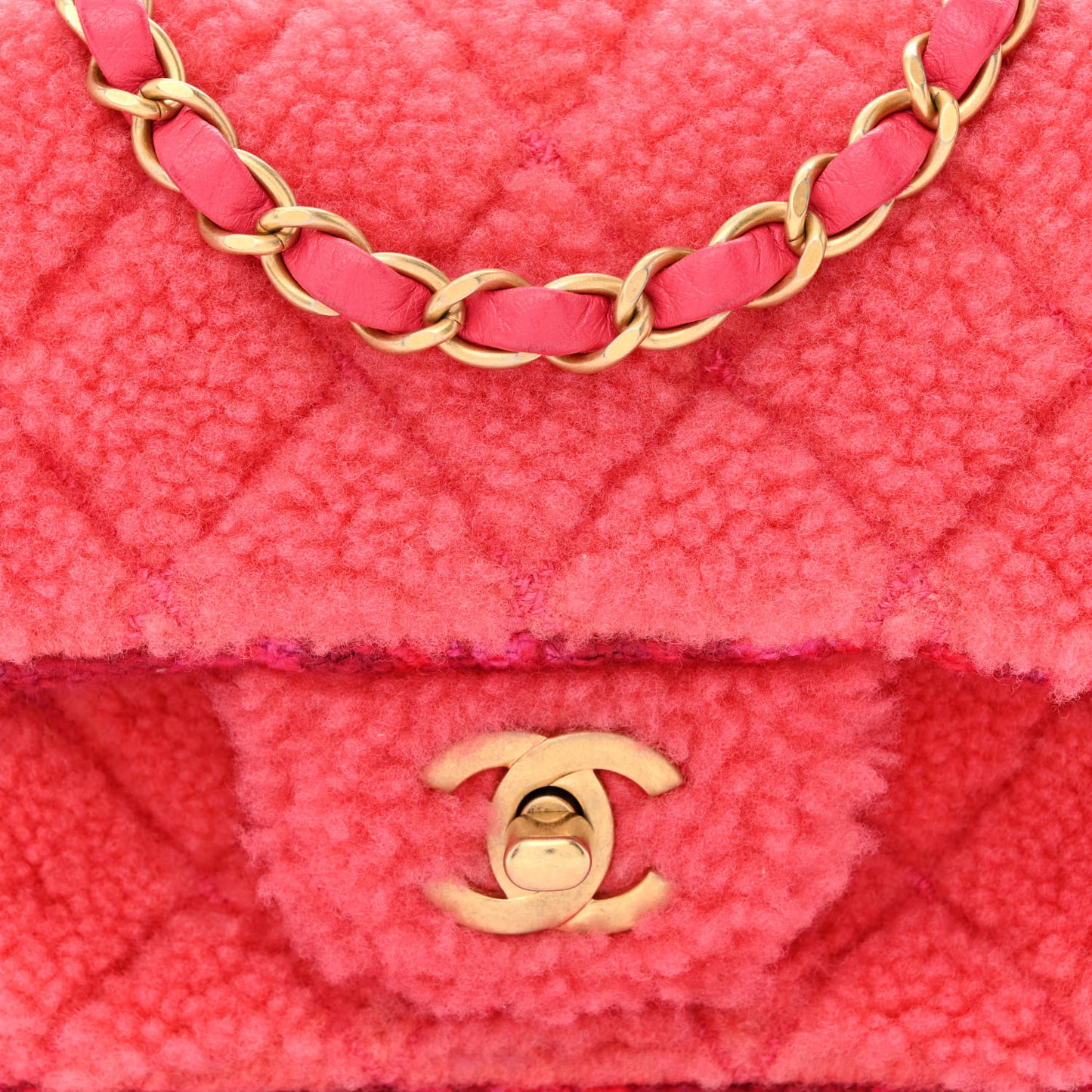 Shearling Tweed Quilted Mini Square Flap Bag Pink