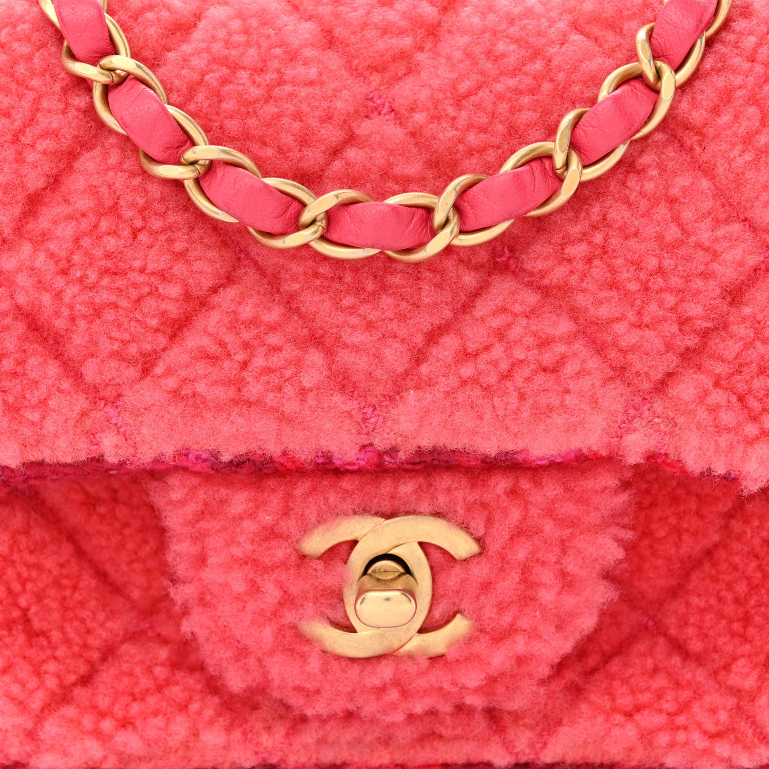 Chanel Shearling Tweed Quilted Mini Square Flap Bag Pink 8 of 10