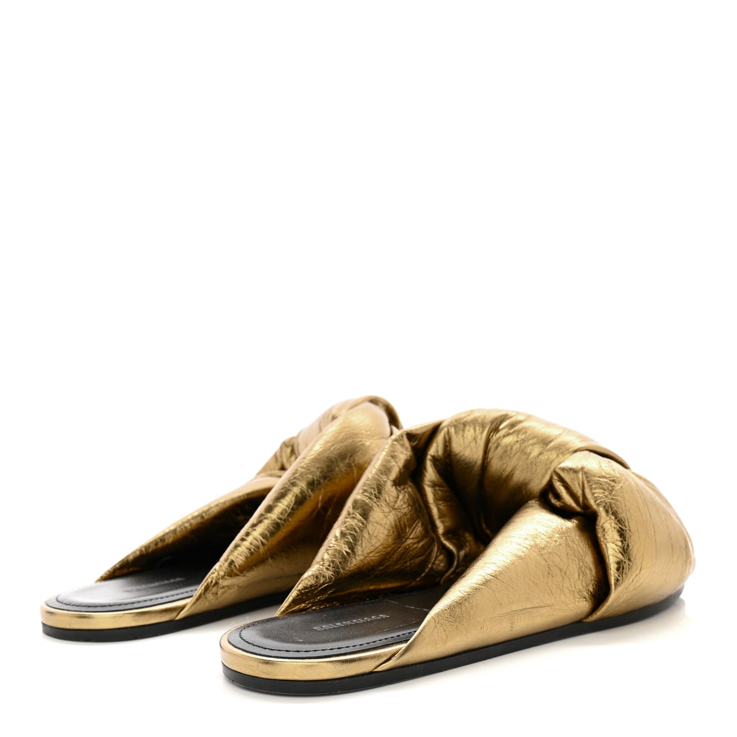 Metallic Lambskin Drapy Slide Sandals 36.5 Gold