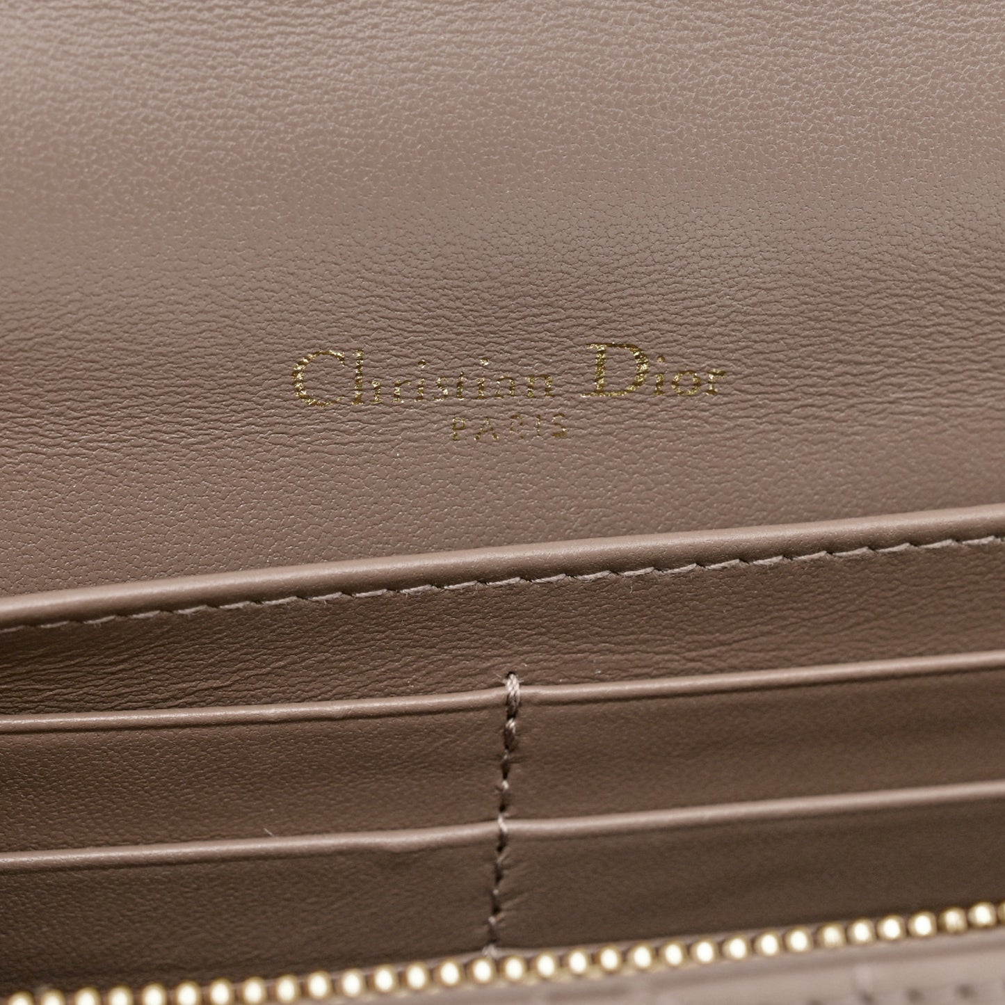 Lambskin Chain Lady Dior Chain Pouch Warm Taupe