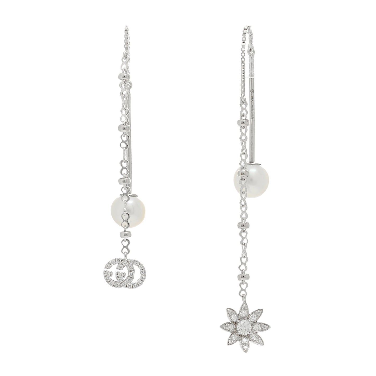 18K White Gold Diamond Flora Drop Earrings