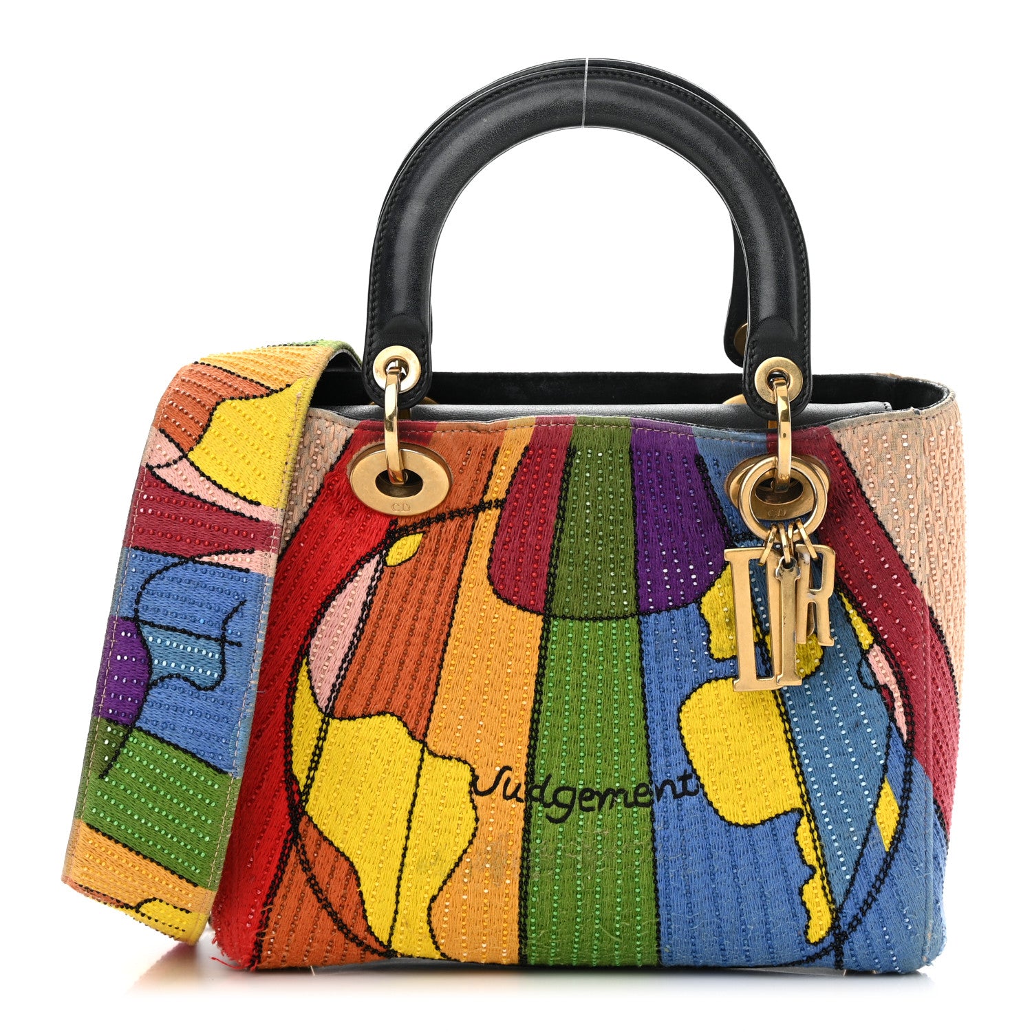 Christian Dior Silk Calfskin Beaded Tarot Judgement Medium Lady Dior Multicolor 1 of 24