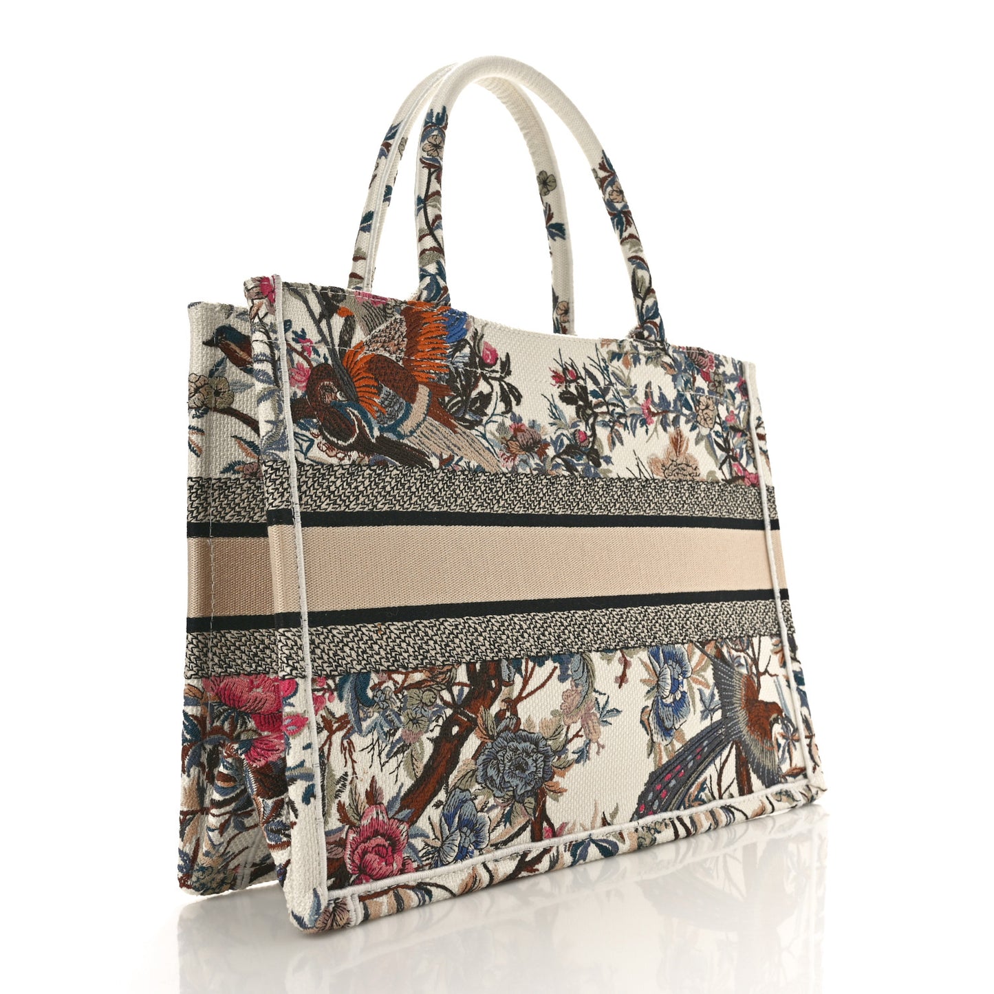 Canvas Embroidered Medium Jardin D'Hiver Book Tote Latte Multicolor
