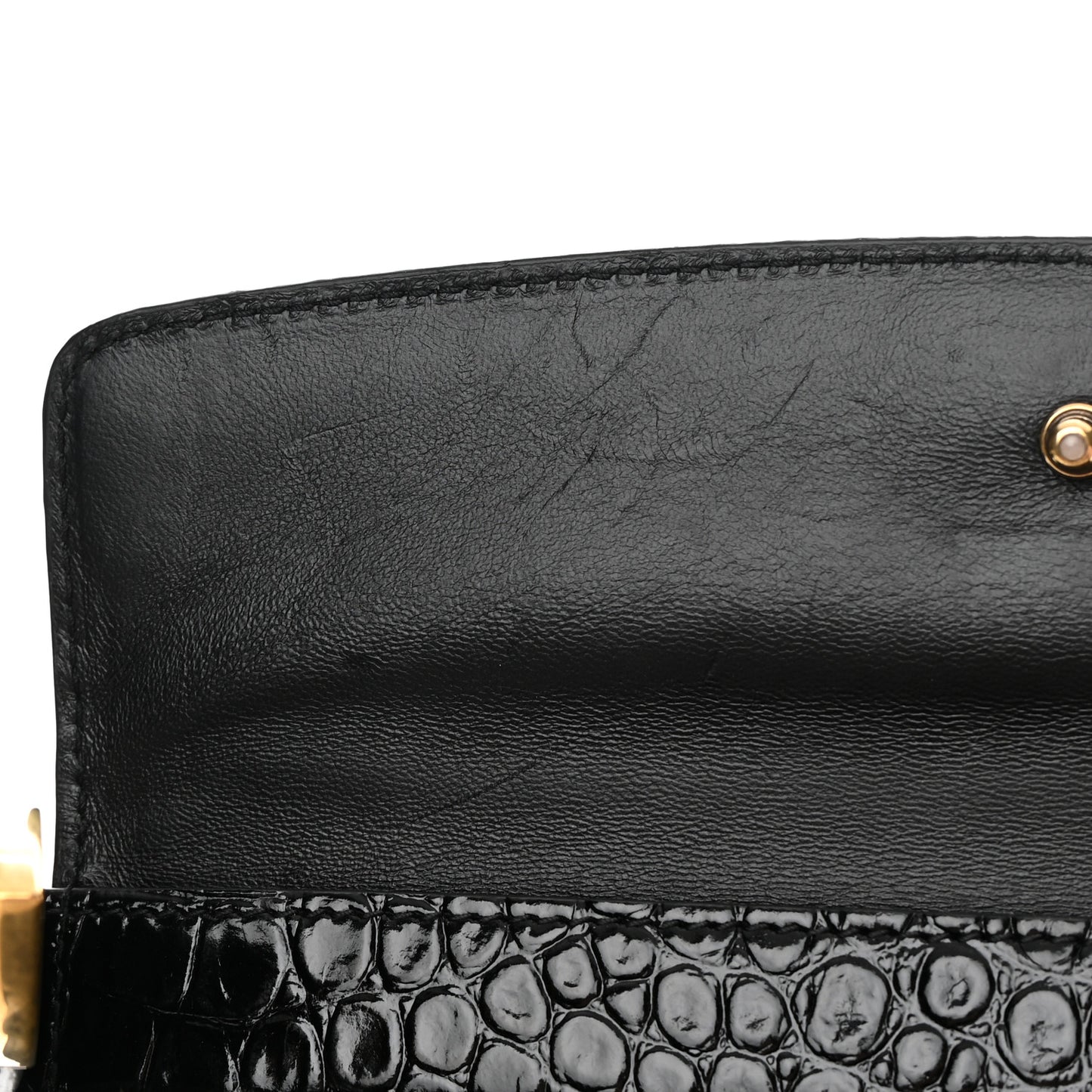 Shiny Calfskin Graffiti Logo Crocodile Embossed Medium Ghost Shoulder Bag Black White