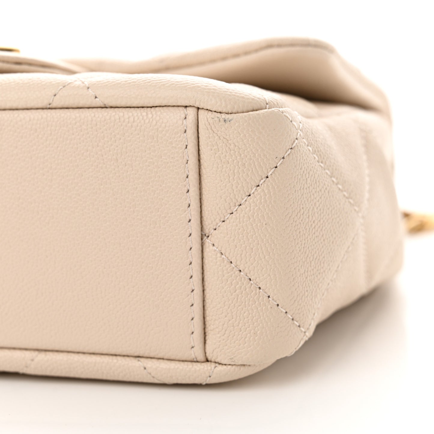 Shiny Caviar Quilted Mini Top Handle Flap Ecru