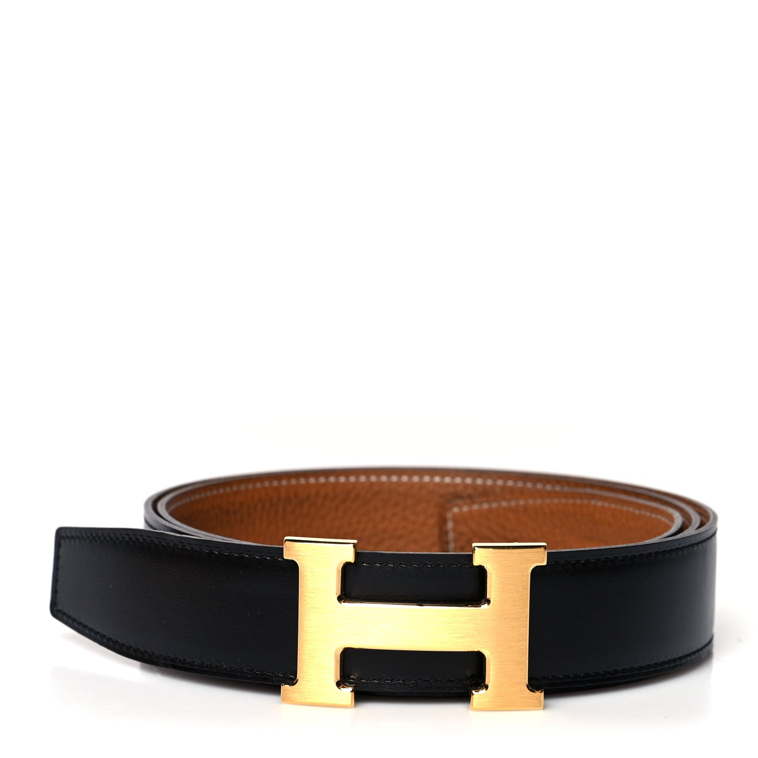 Hermes H Size 95 Belt Hermes H Buckle & Reversible Gold and Black Leather Belt 95  main image 3