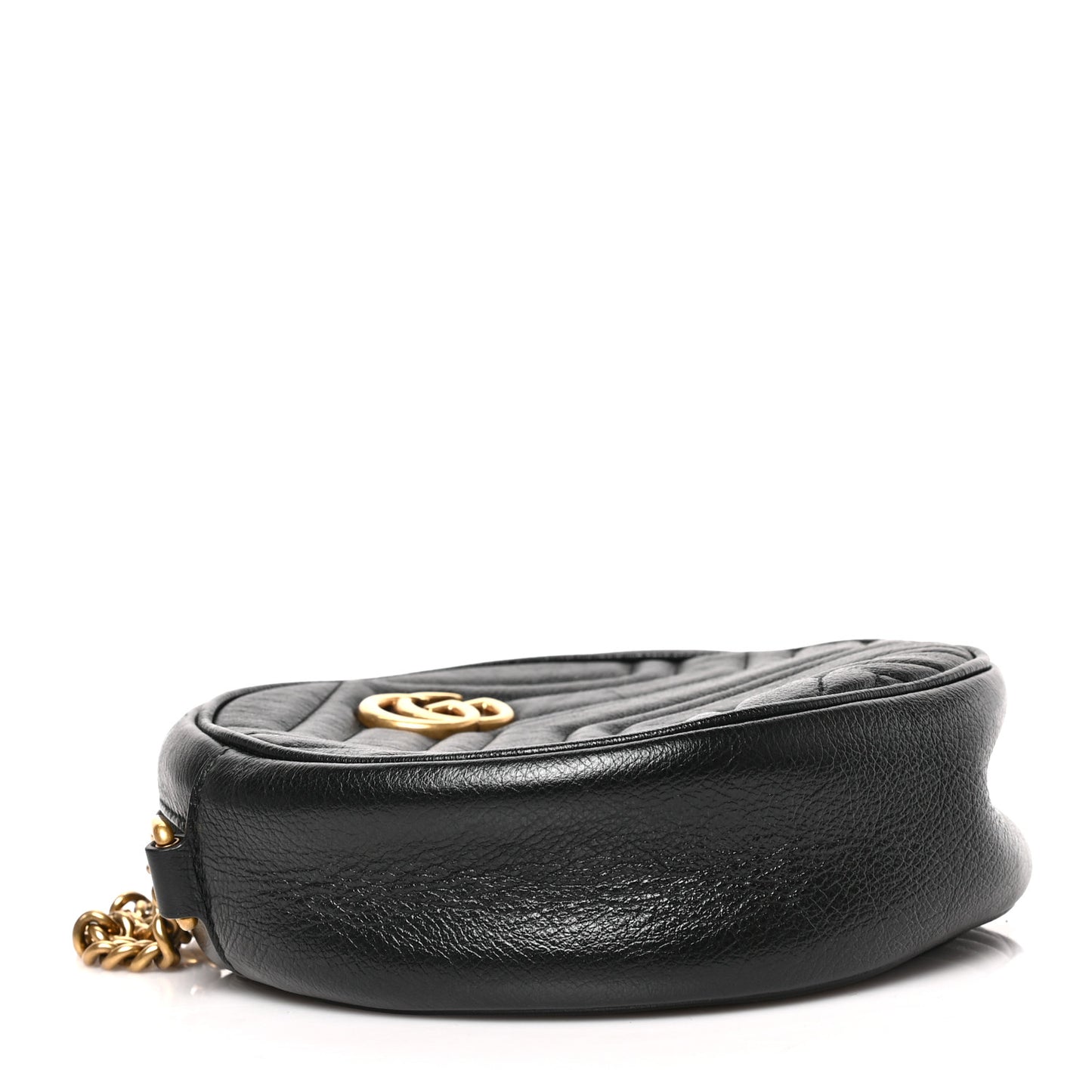 Azalea Calfskin Matelasse Heart Mini GG Marmont Round Shoulder Bag Black