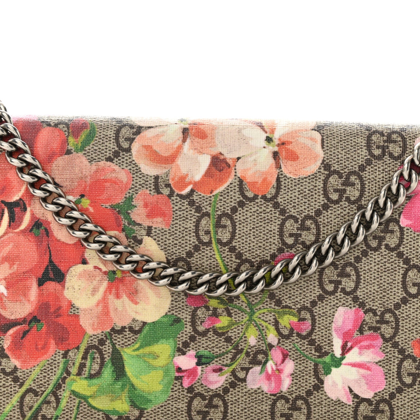 GG Supreme Monogram Blooms Chain Wallet Beige Multicolor Dry Rose