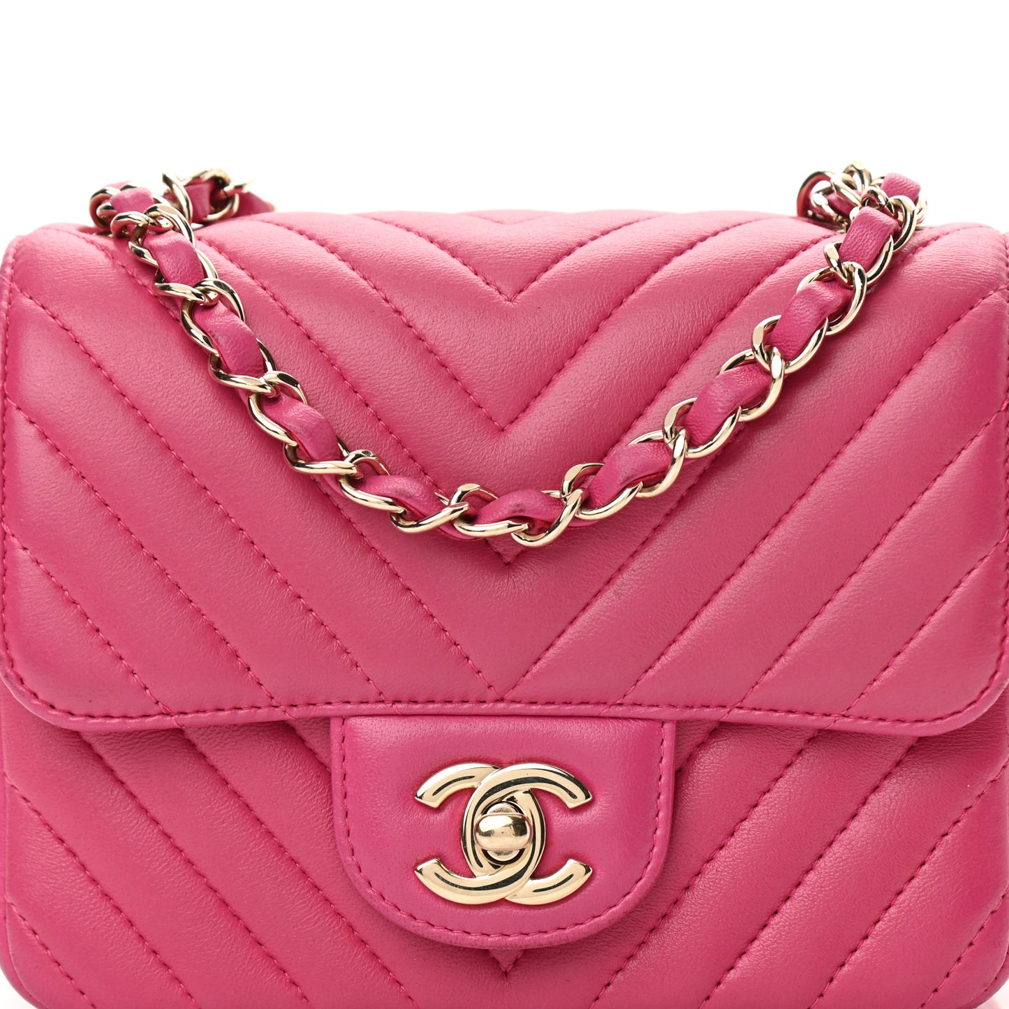 Lambskin Chevron Quilted Mini Square Flap Fuchsia