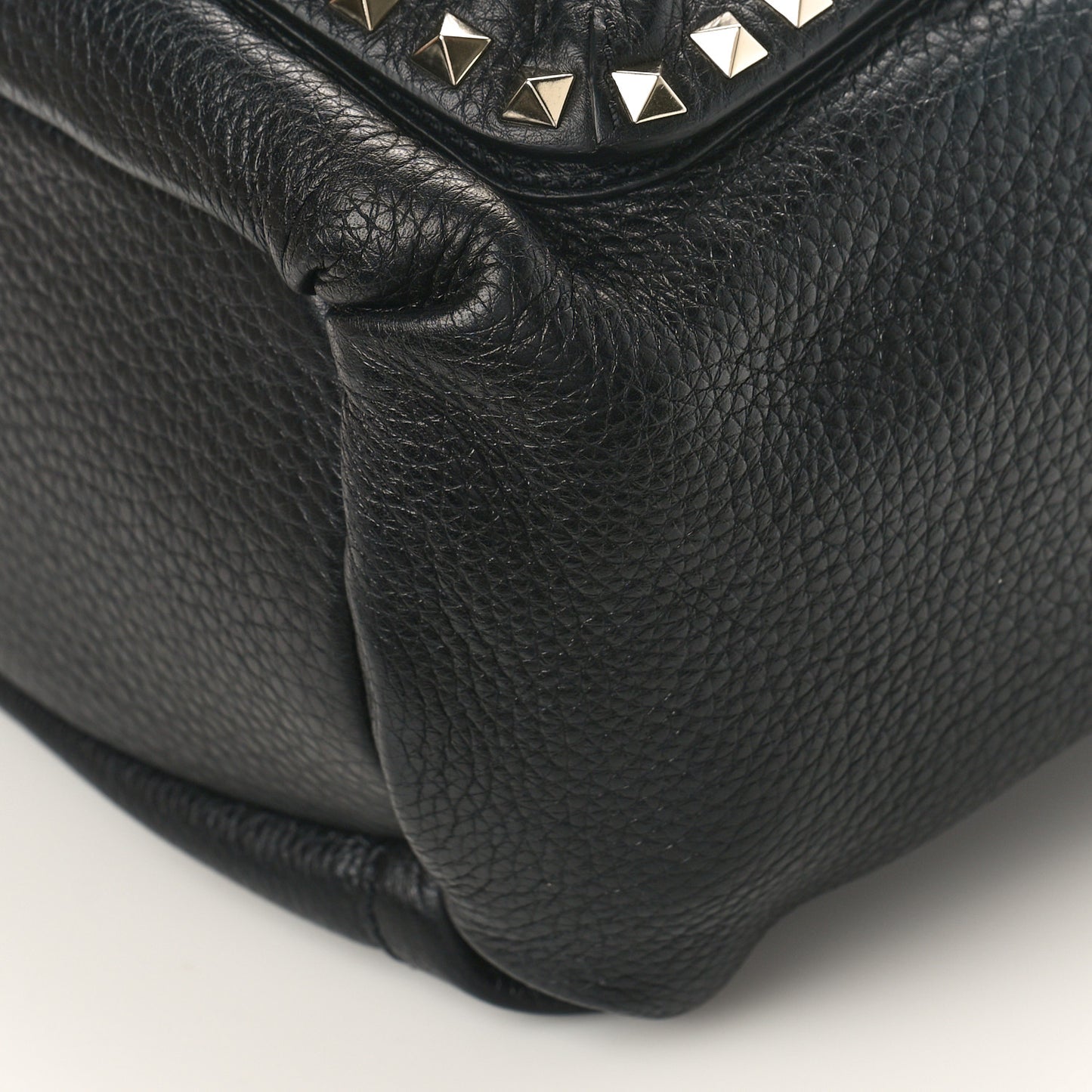 Pebbled Calfskin Rockstud Double Pocket Backpack Black