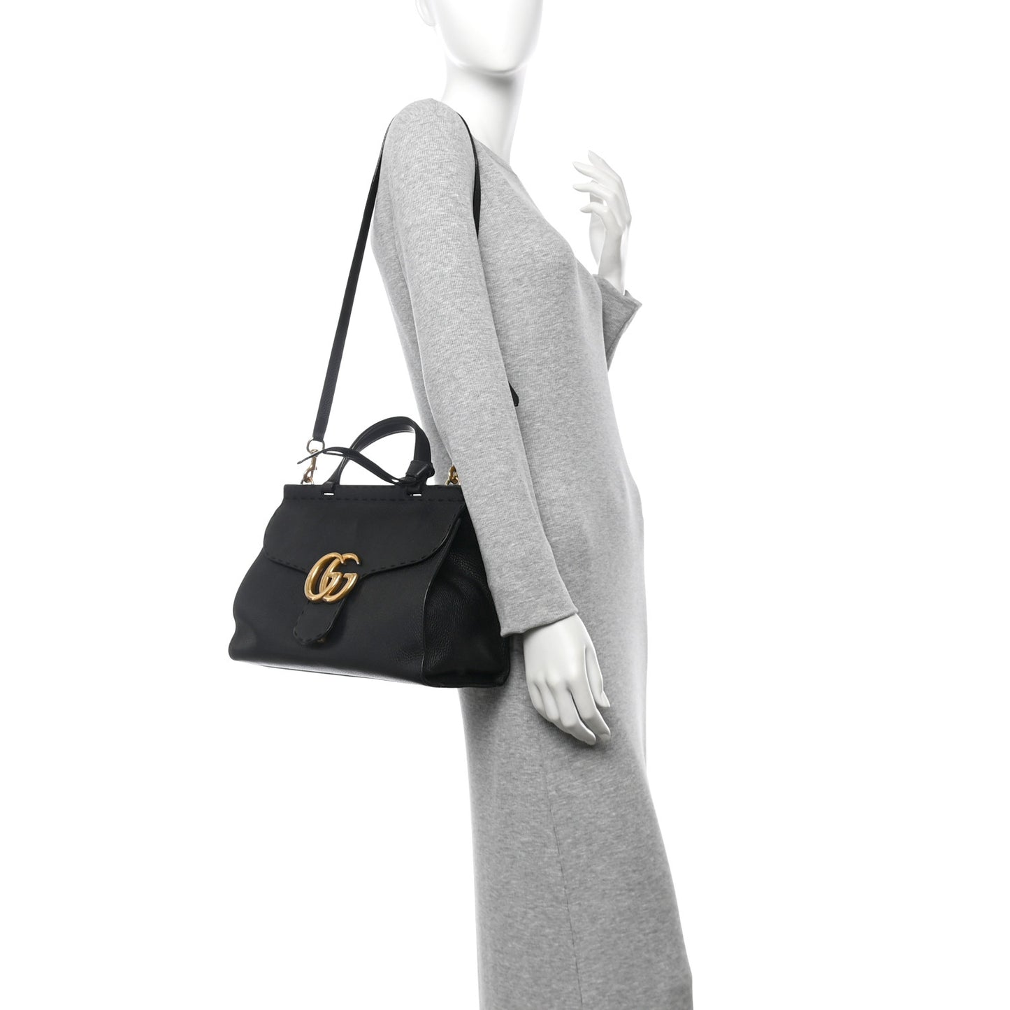 Calfskin Small GG Marmont Top Handle Bag Black