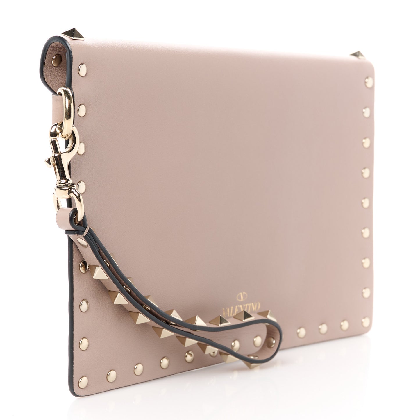 Vitello Medium Rockstud Envelope Flat Wristlet Pouch Poudre