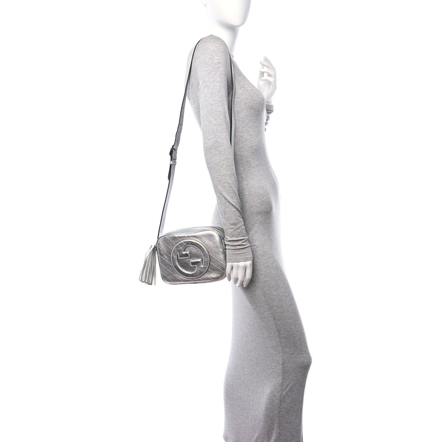 Metallic Sakai Be Green Calfskin Diagonal Stitched Small Blondie Shoulder Bag Silver
