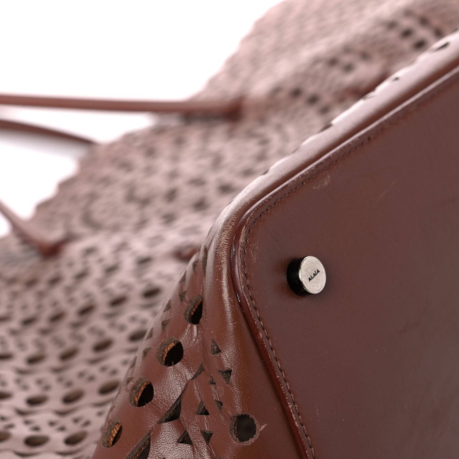Alaia Calfskin Laser Cut Mina 32 Bag Brown 9 of 20