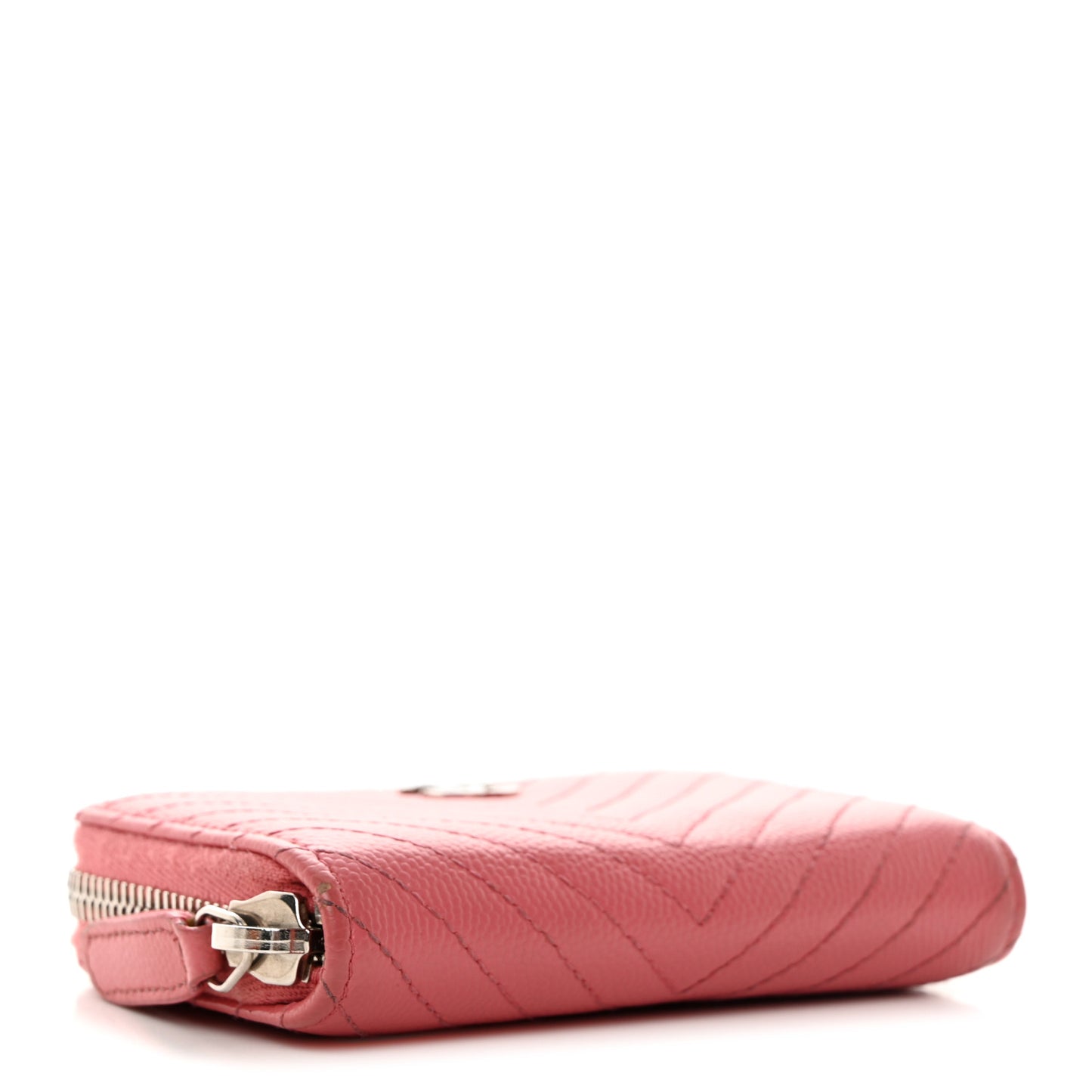 Caviar Chevron Quilted Zip Coin Purse Pink