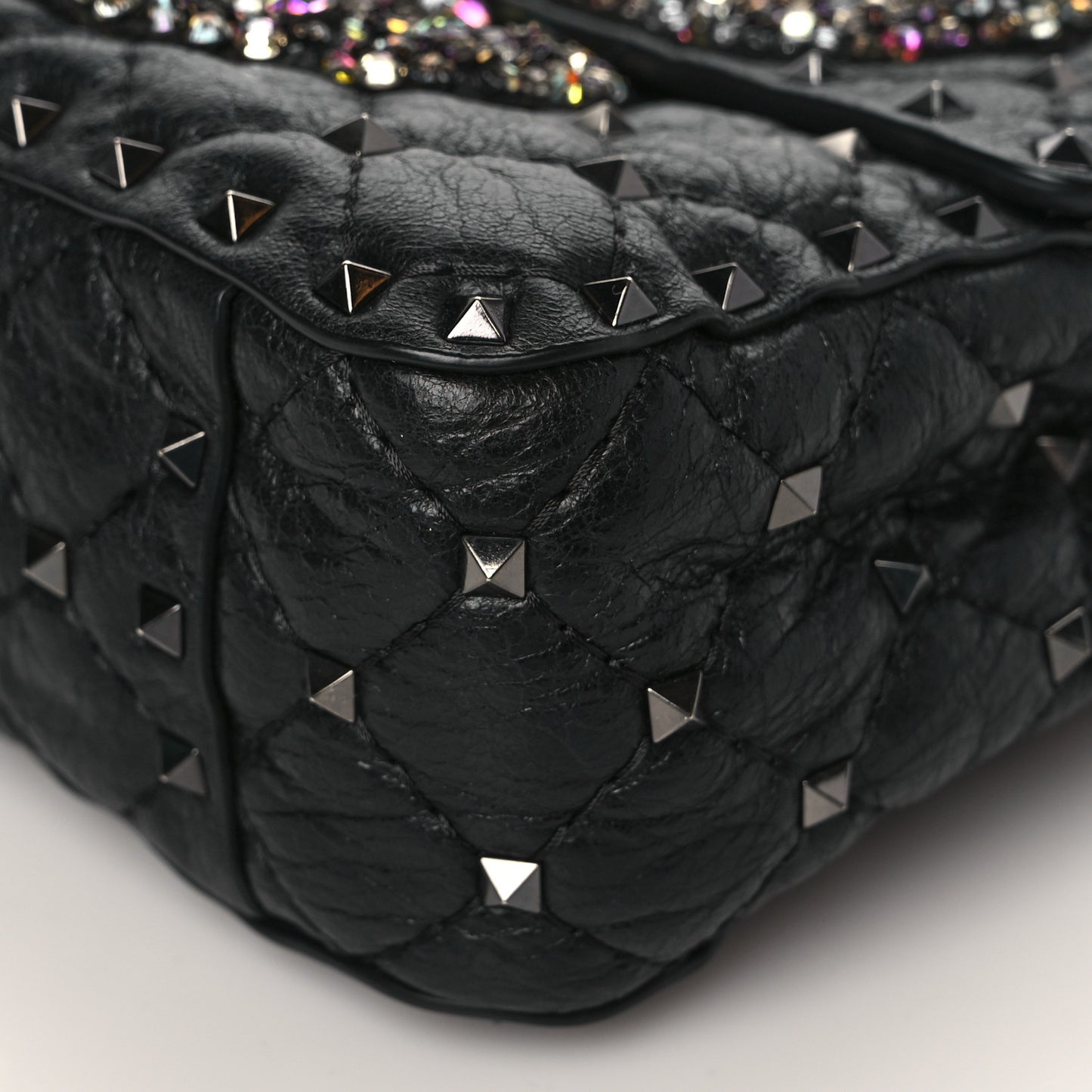 Craquele Nappa Butterfly Crystal Medium Rockstud Spike Shoulder Bag Black