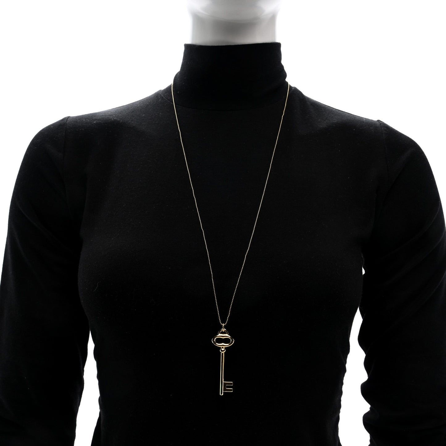 18K Yellow Gold Vintage Oval Key Pendant Bead Chain Necklace