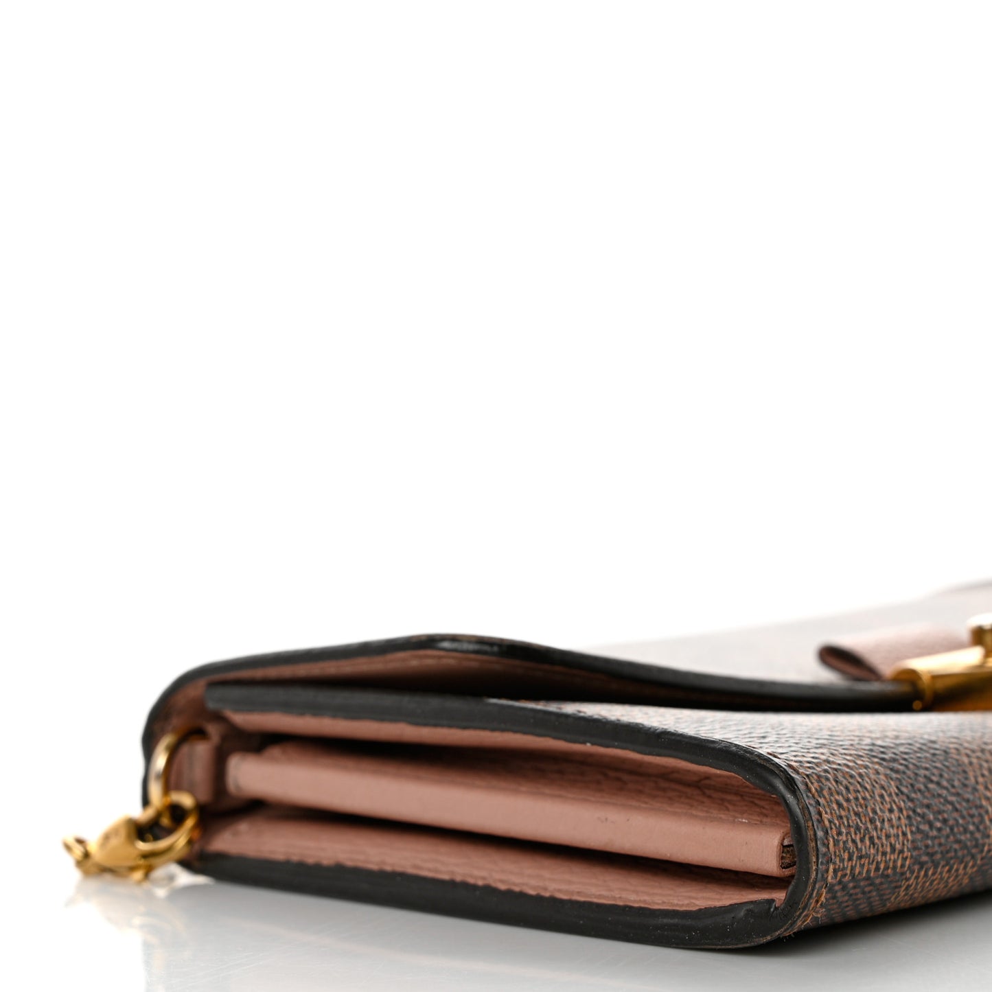 Damier Ebene Croisette Chain Wallet Rose Ballerine