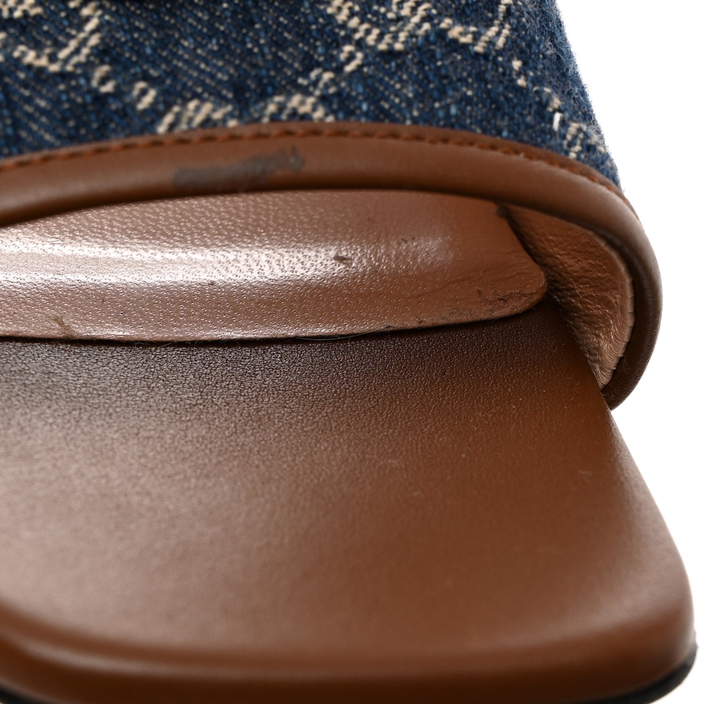 New Denim GG Monogram Miro Soft Calfskin Jolie Slide Sandals 37 Blue Tea Cuir Epilog