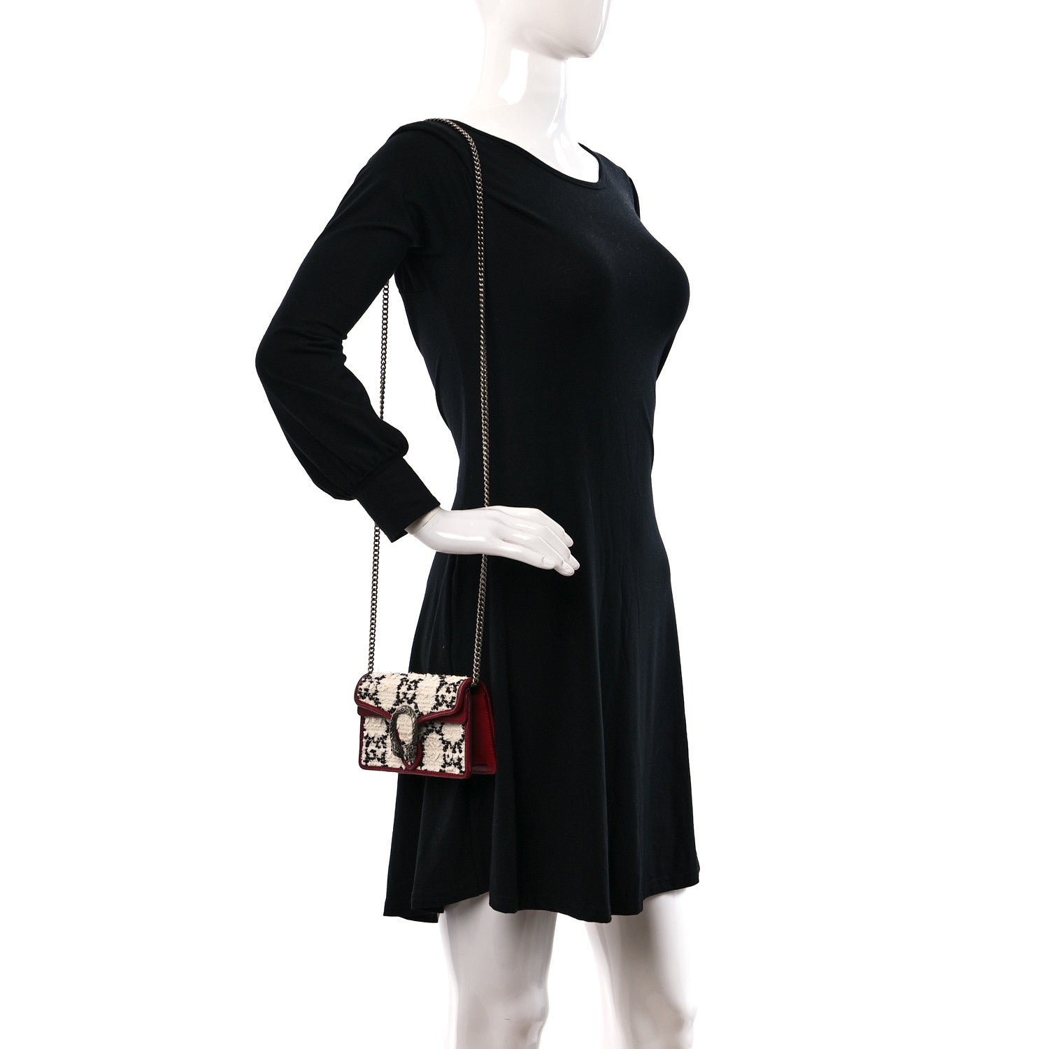 Gucci Tweed GG Monogram Super Mini Dionysus Shoulder Bag White Black Romantic Cherry 2 of 8