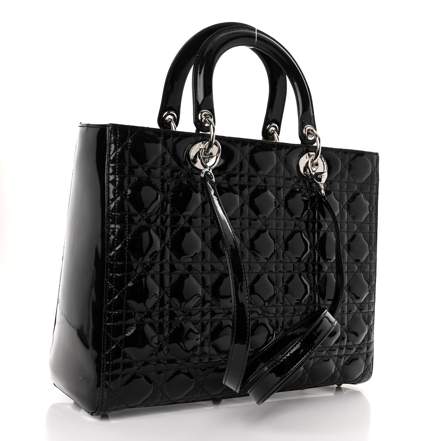 CHRISTIAN DIOR Patent Cannage Large Lady Dior Black