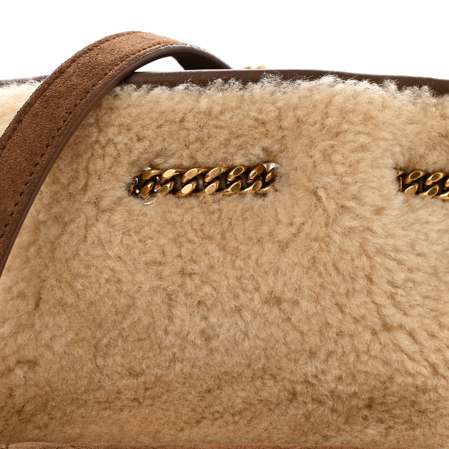Shearling Suede Monogram Joe Nano Bucket Bag Natural Beige
