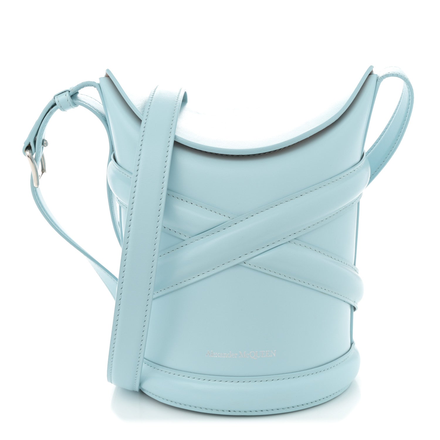 Alexander McQueen Calfskin Mini Curve Bucket Bag Pale Blue 1744824