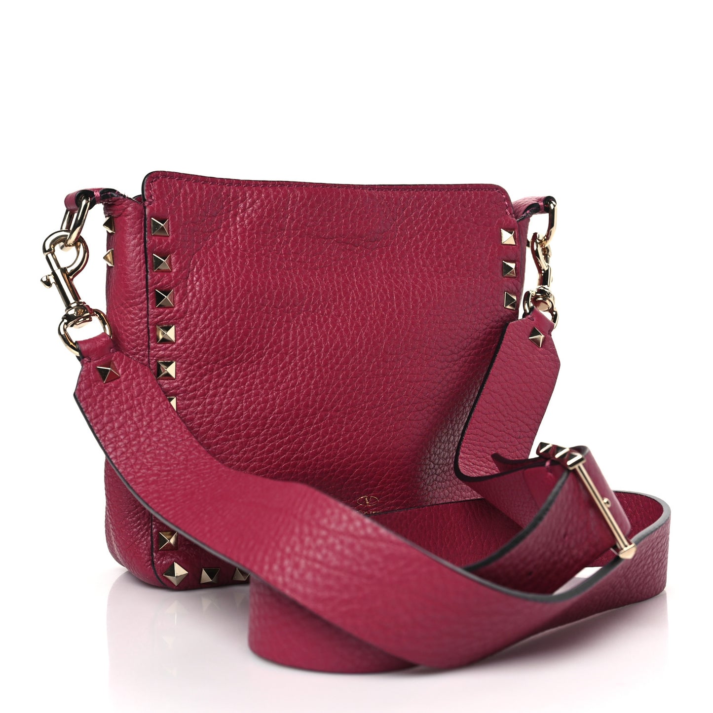 Pebbled Calfskin Mini Rockstud Flip-Lock Messenger Bag Raspberry