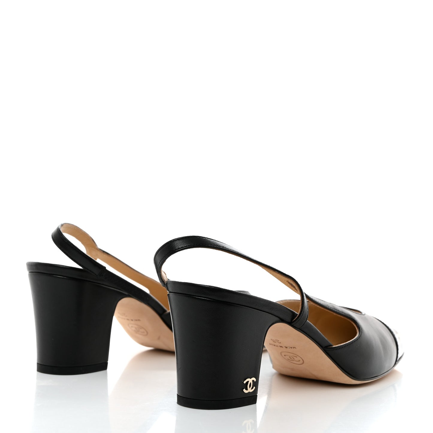 Lambskin Patent Cap Toe CC Slingback Pumps 38 Black