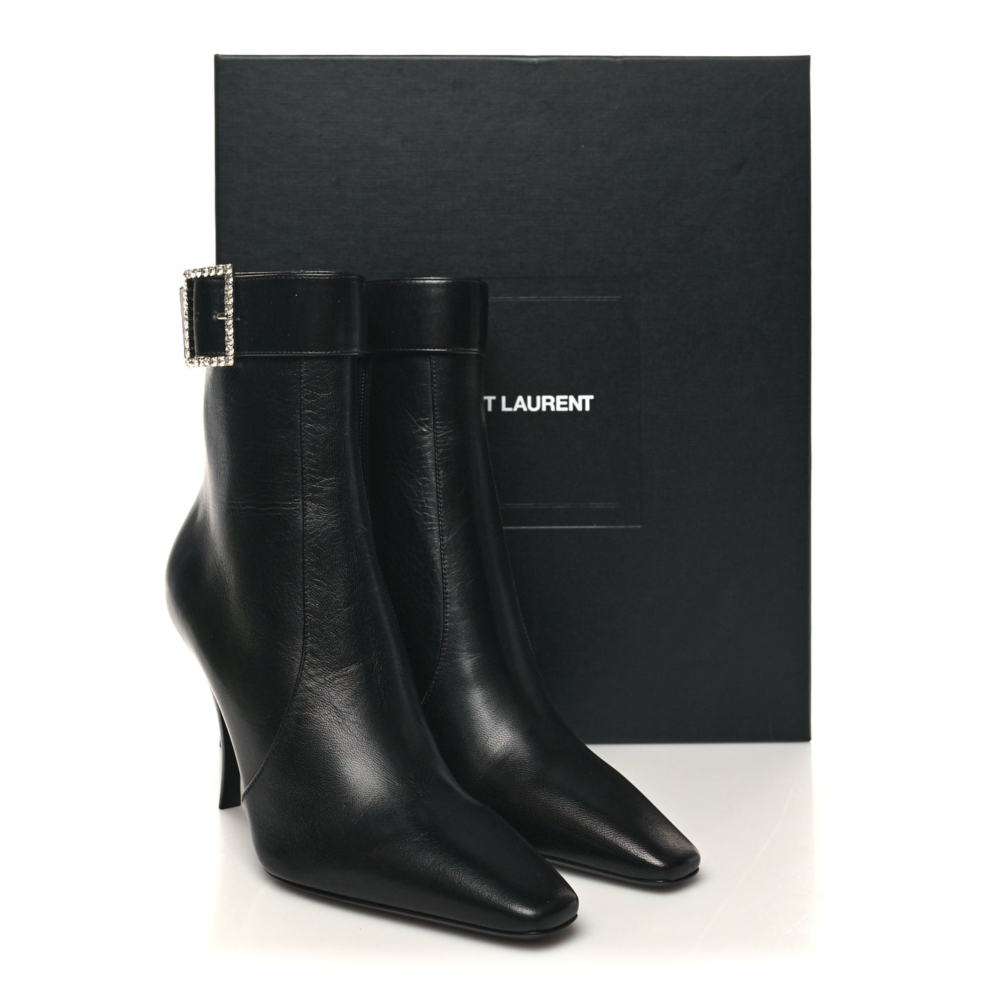 Goatskin Crystal Buckle Claude 90 Ankle Booties 37 Black